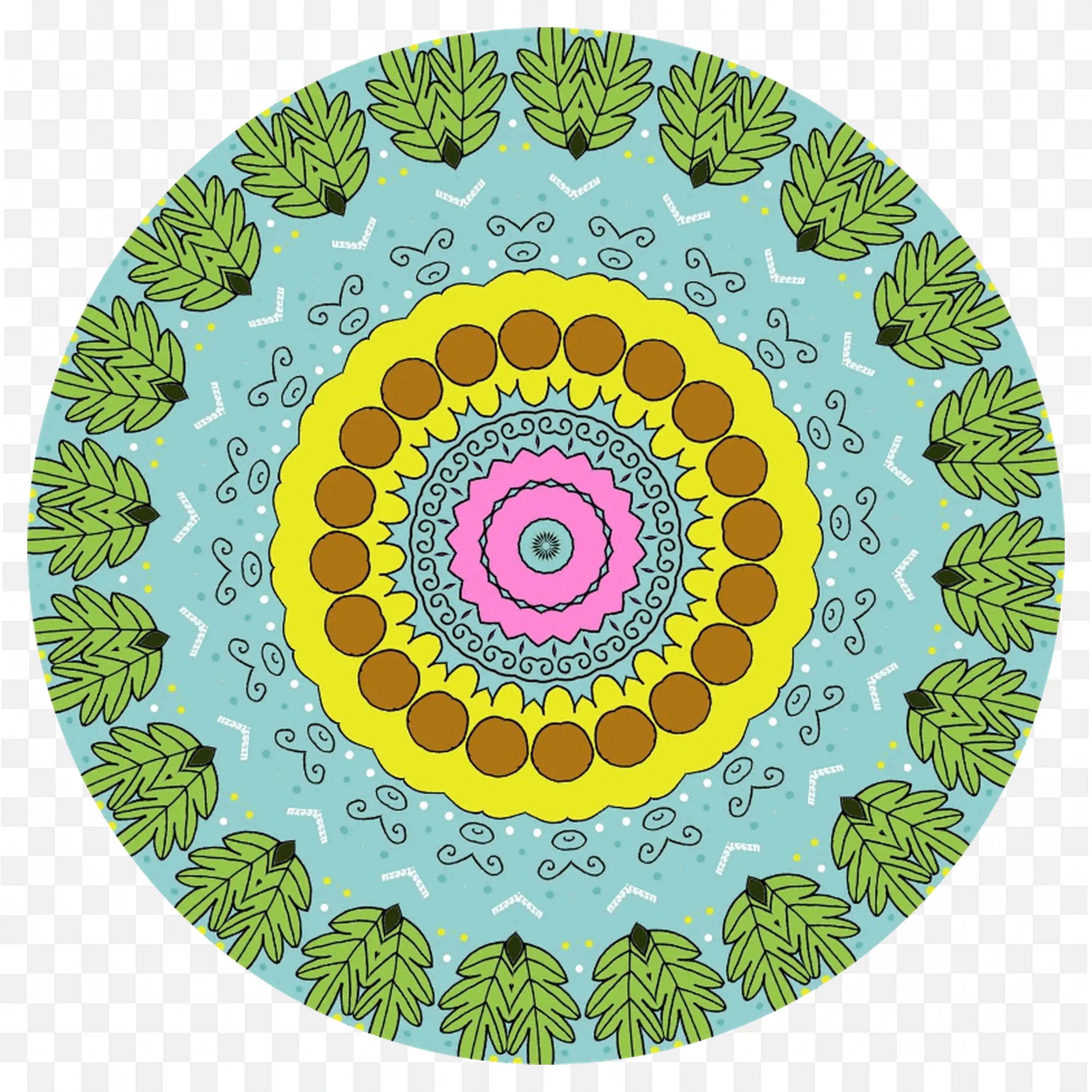 Tropical Mandala with Palm Leaves and Dots Free PNG Image