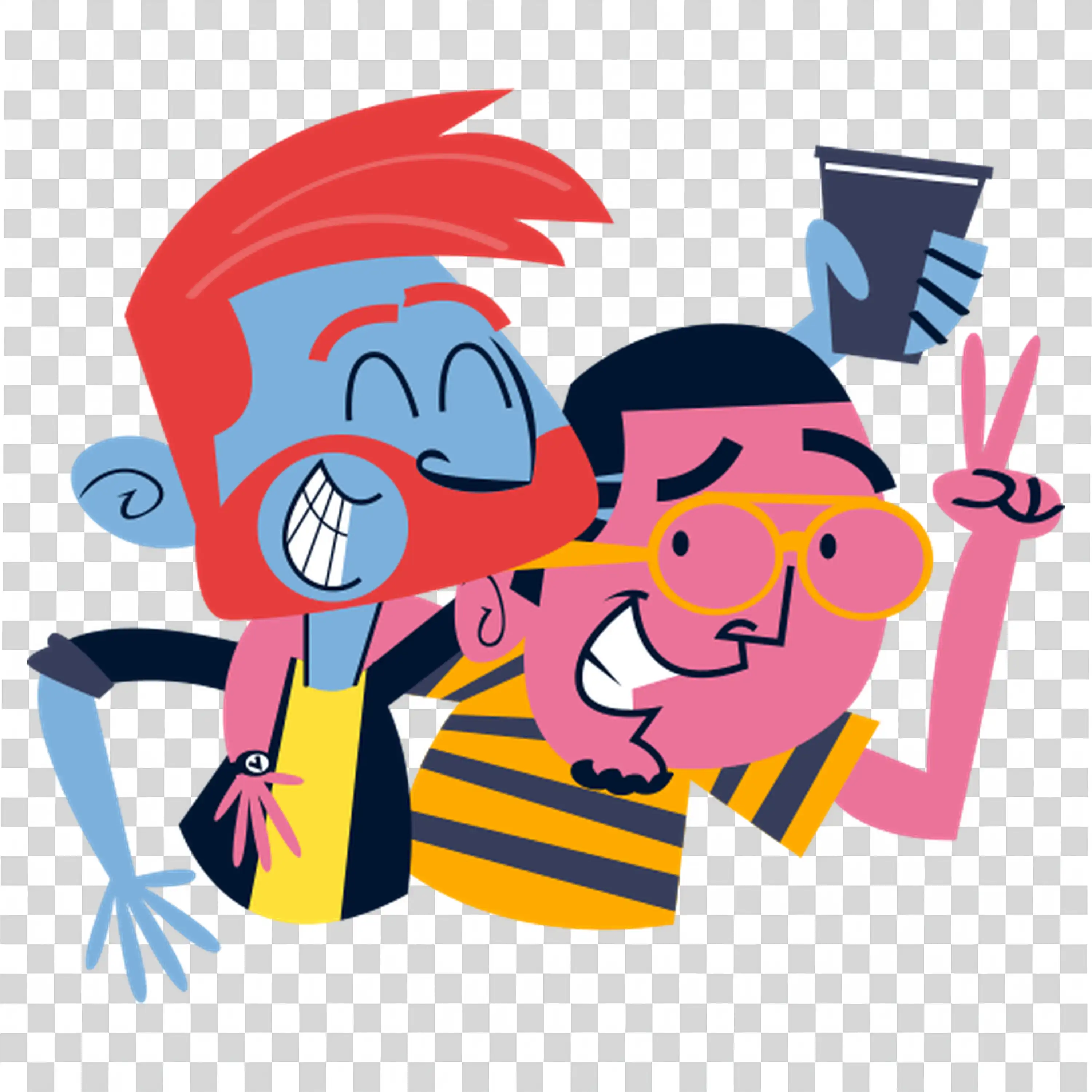 Two blue elves holding drinks and celebrating PNG image