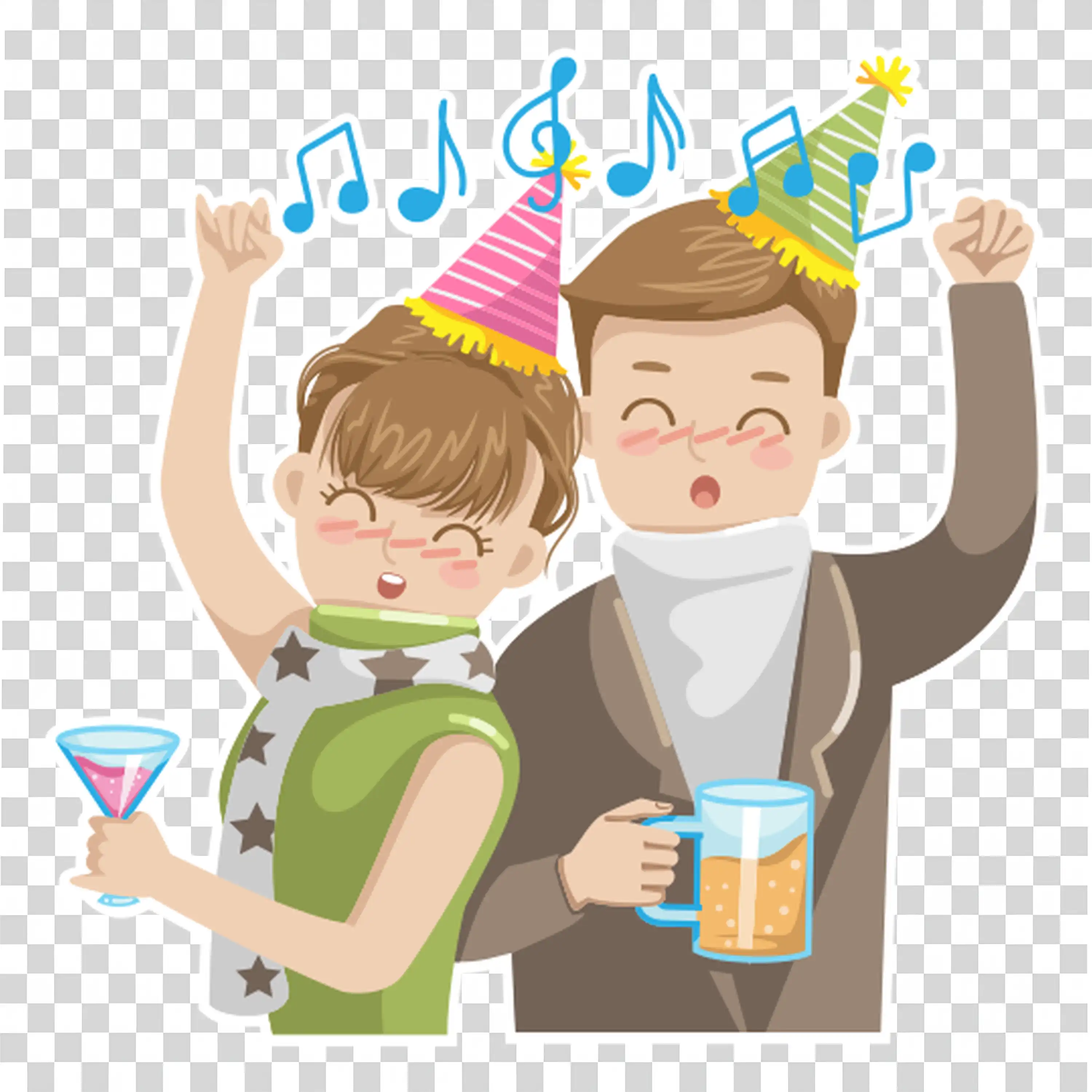 Two Boys Singing Loudly Together with Music Notes free PNG