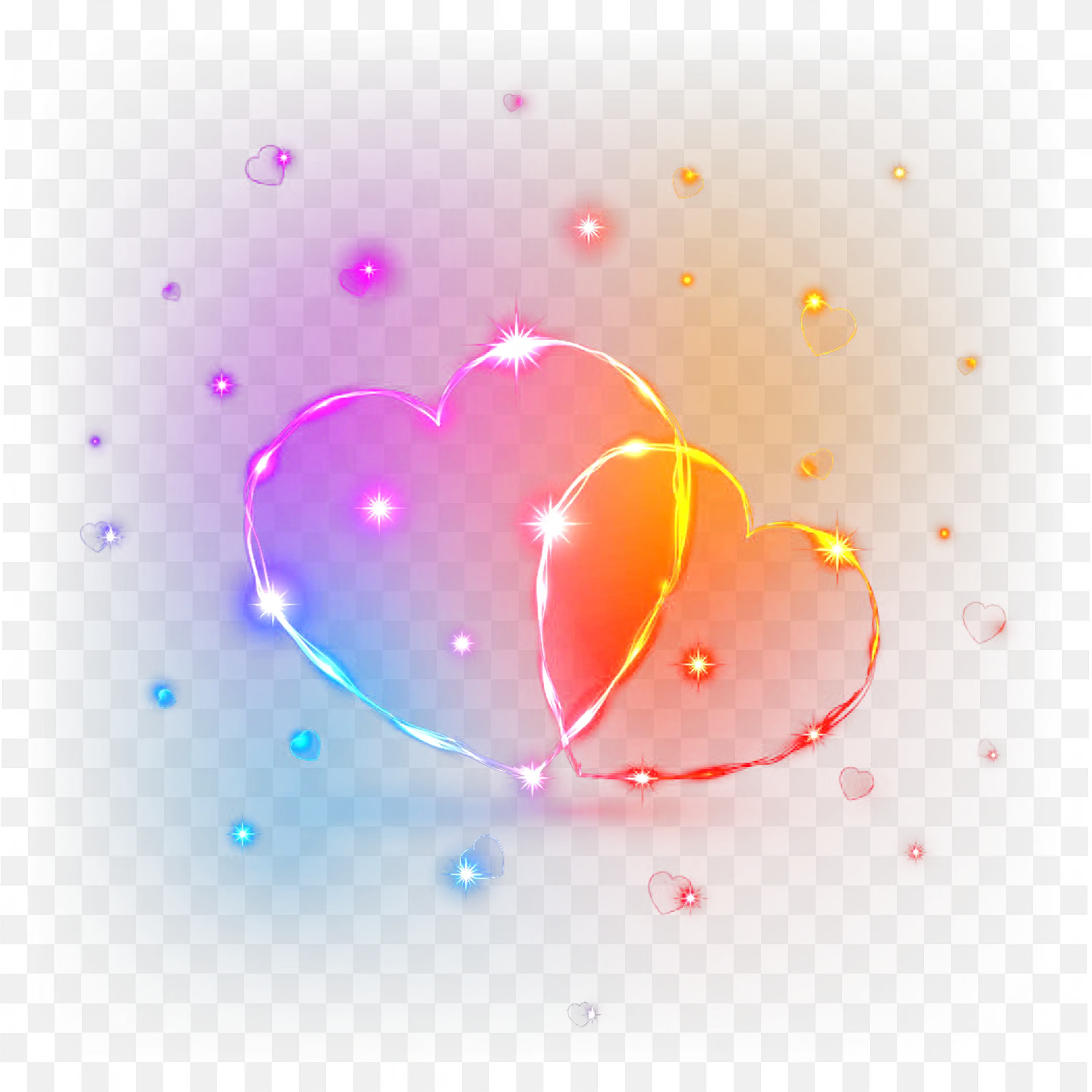 Two Glowing Neon Hearts with Sparkles and Lights Clip Art