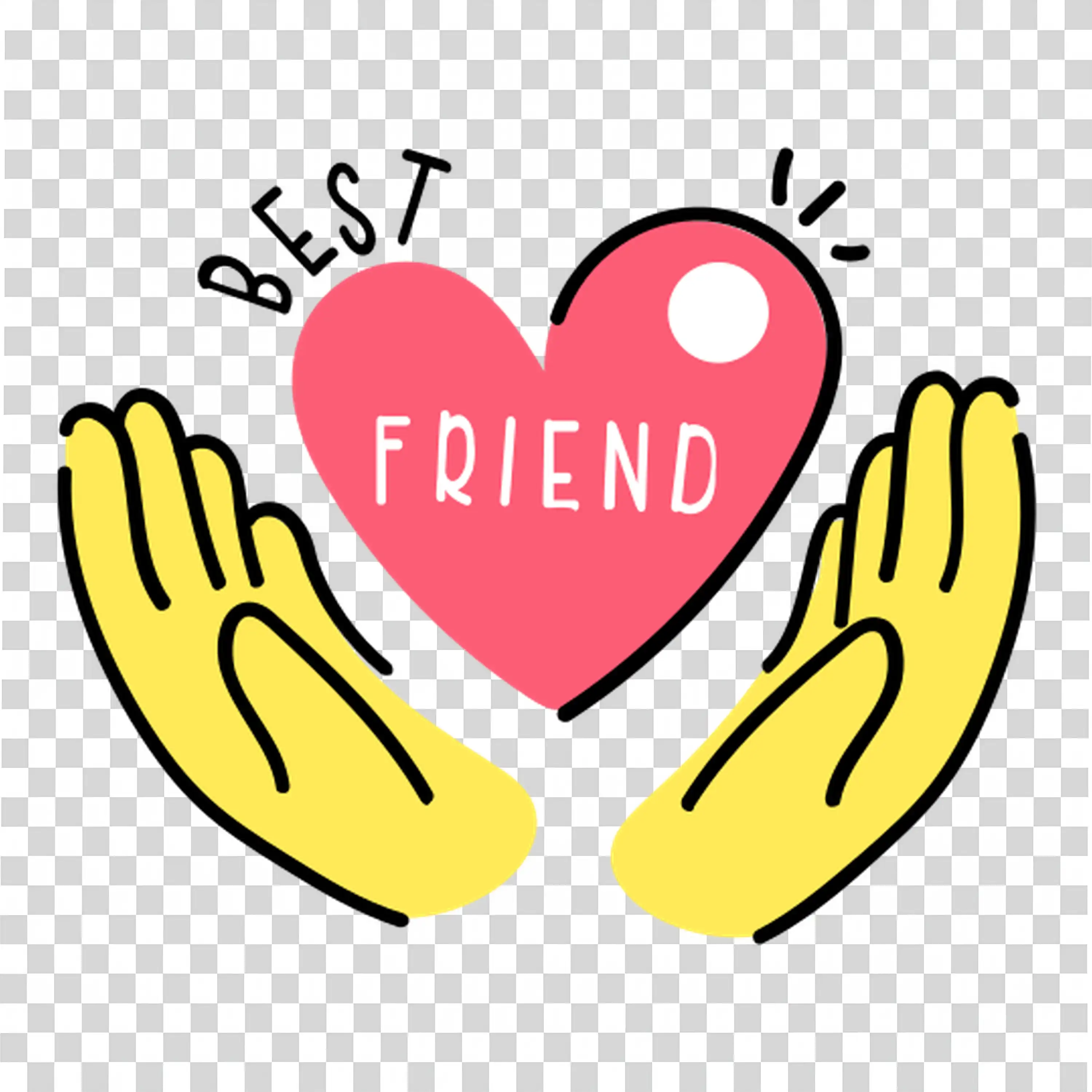 Two hands holding heart with best friend text in the center