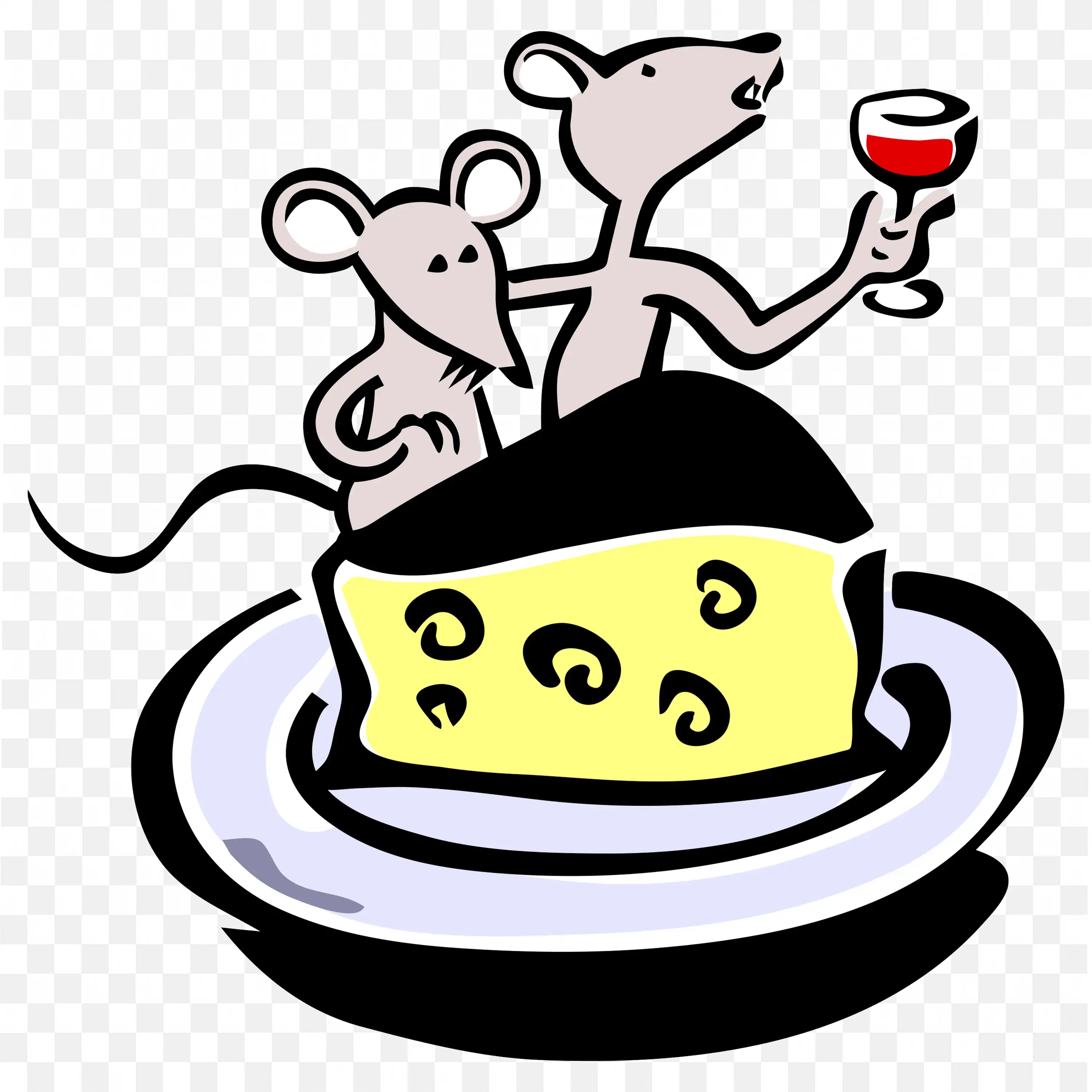 Two Mice Enjoying Cheese and Wine Clip Art PNG Download