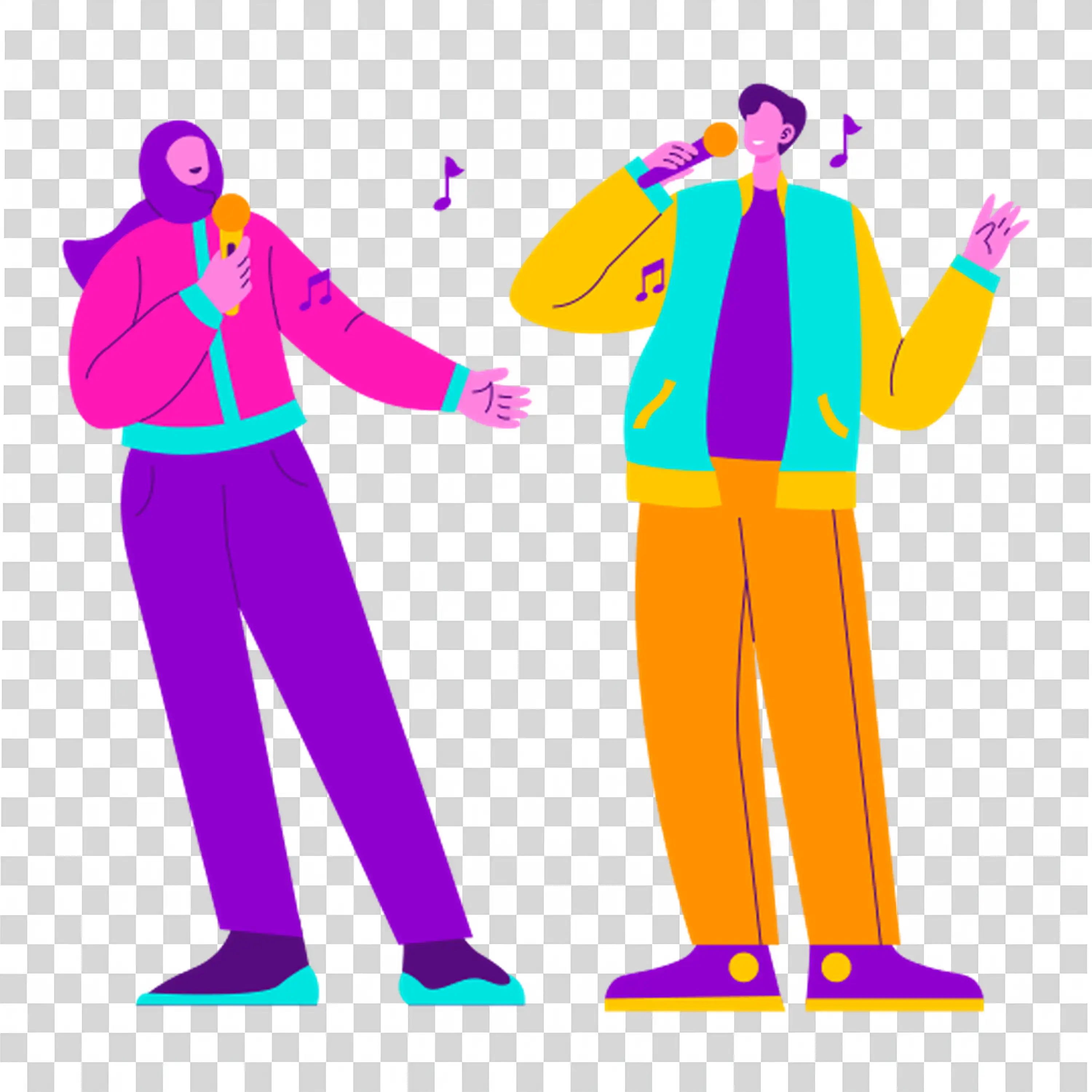 Two people dancing happily in colorful outfits free PNG