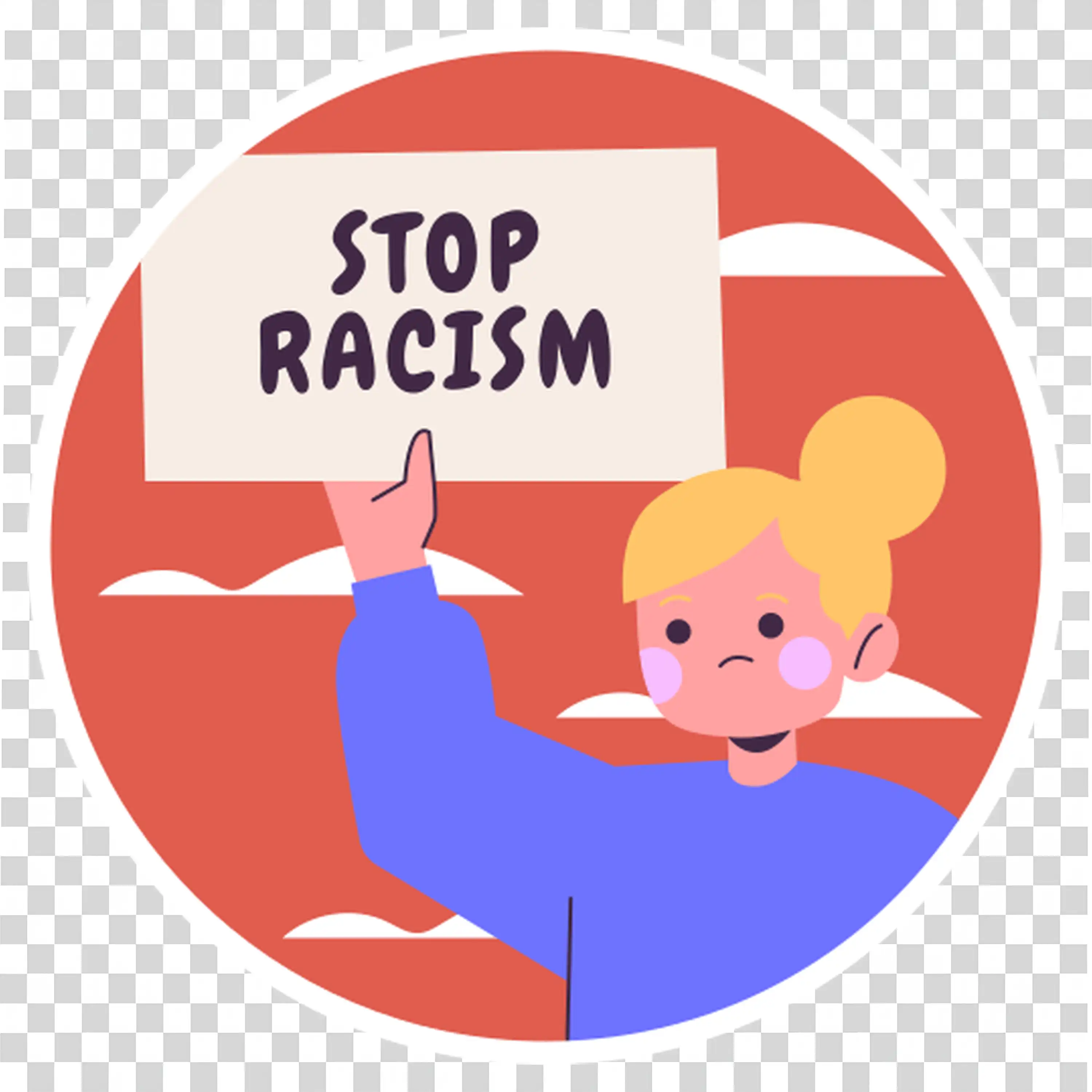 Two people hugging with bold message to stop racism