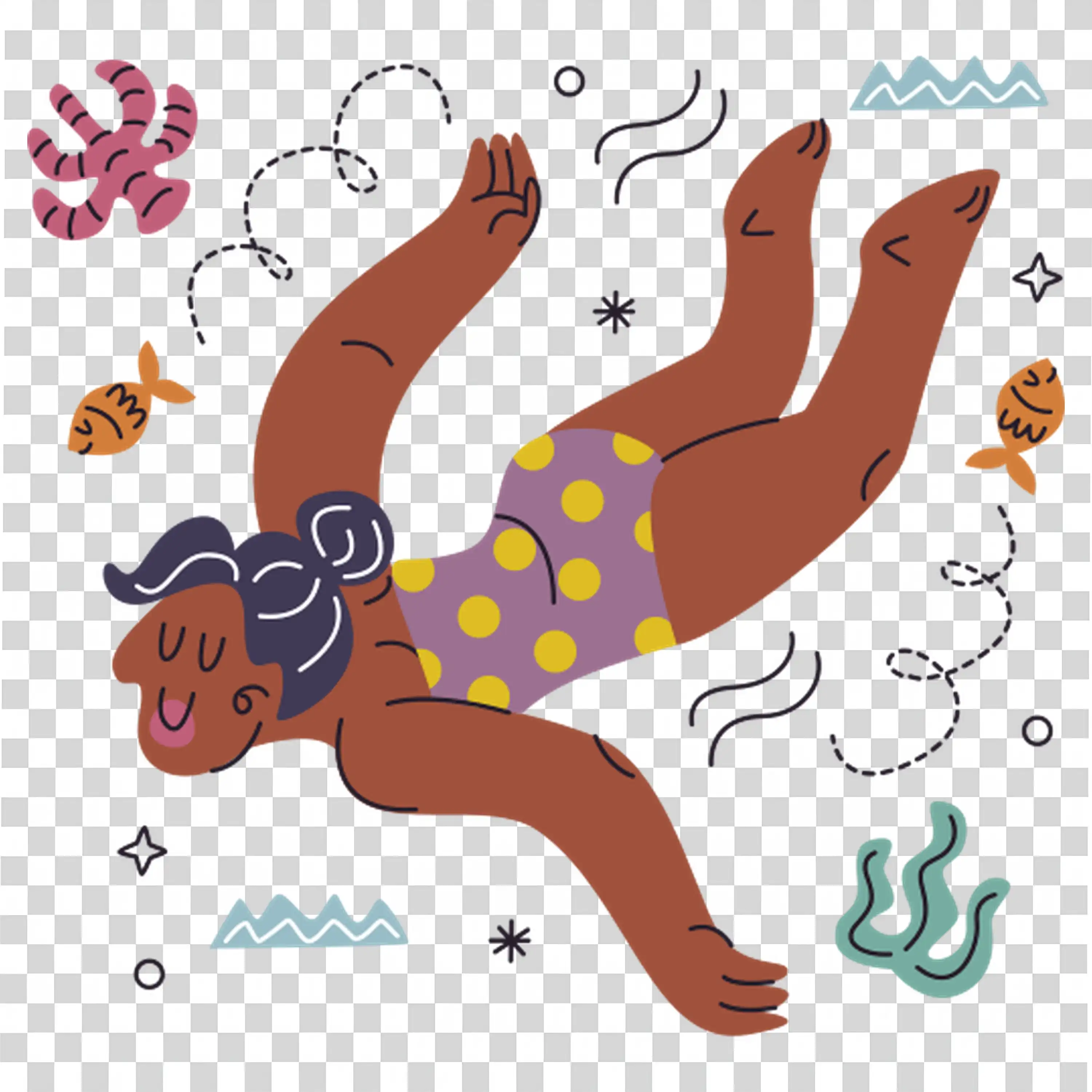 Two women swimming underwater with marine life free PNG