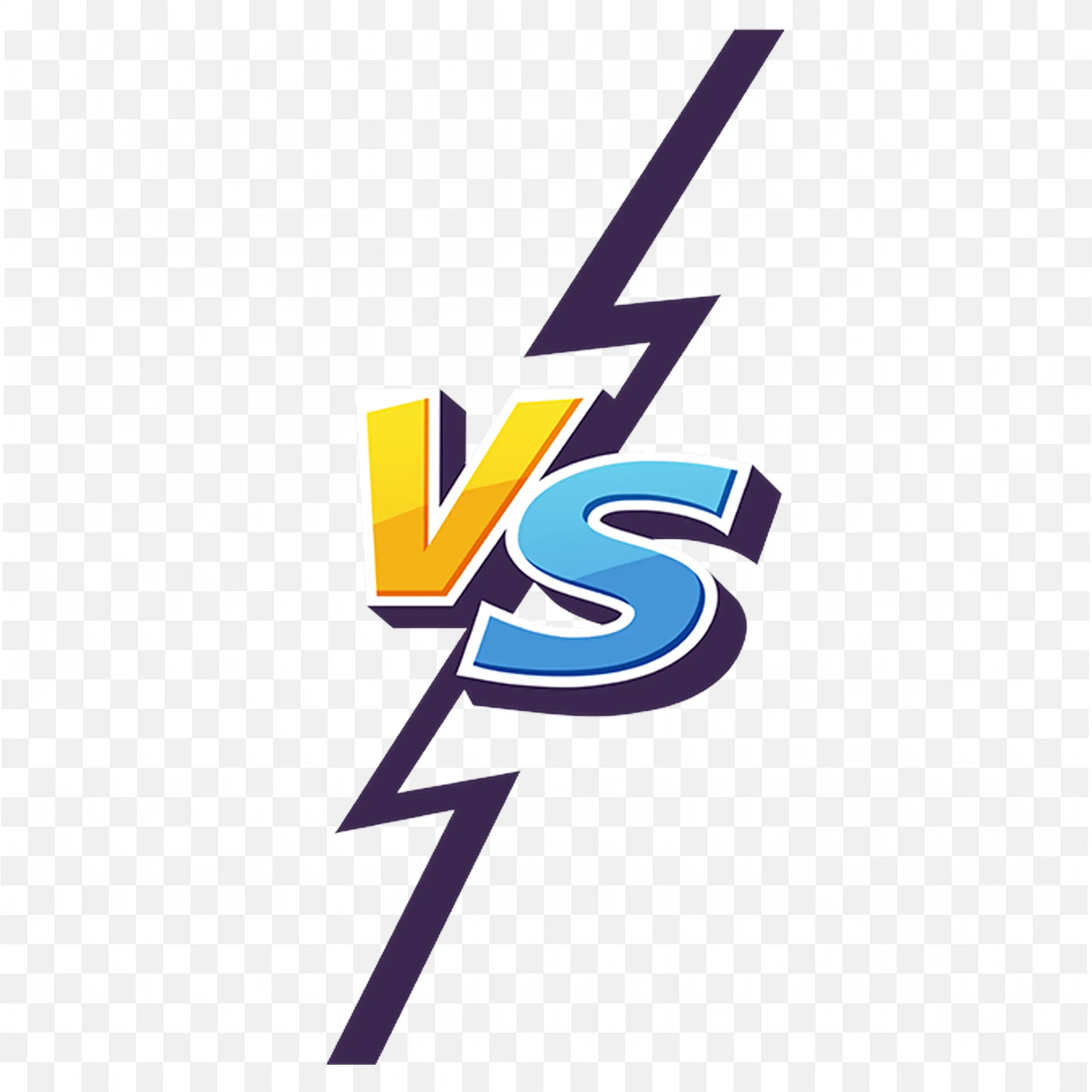 Versus Symbol with Purple Lightning Bolt and Bold Text PNG