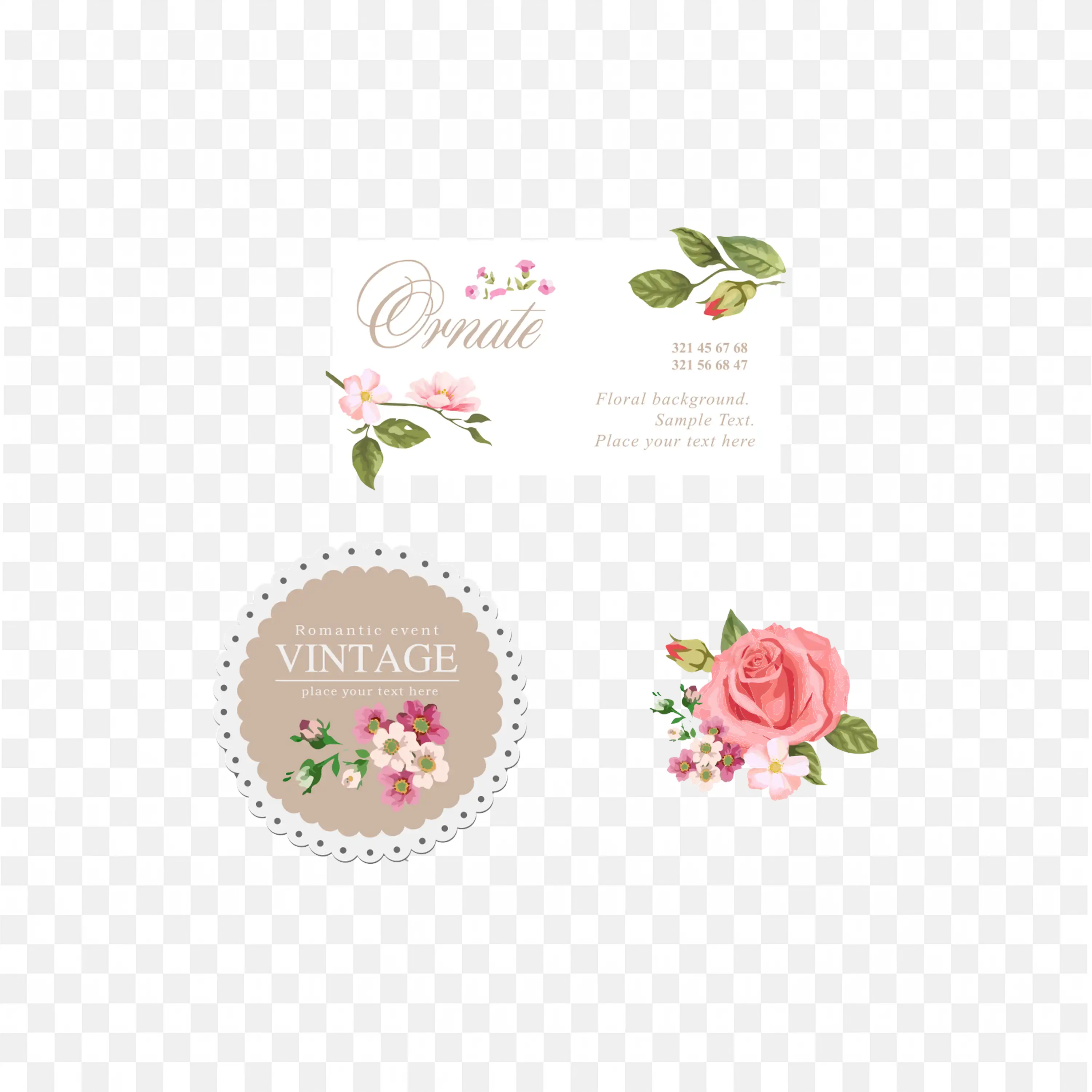 Vintage Floral Business Card and Label Design Elements PNG