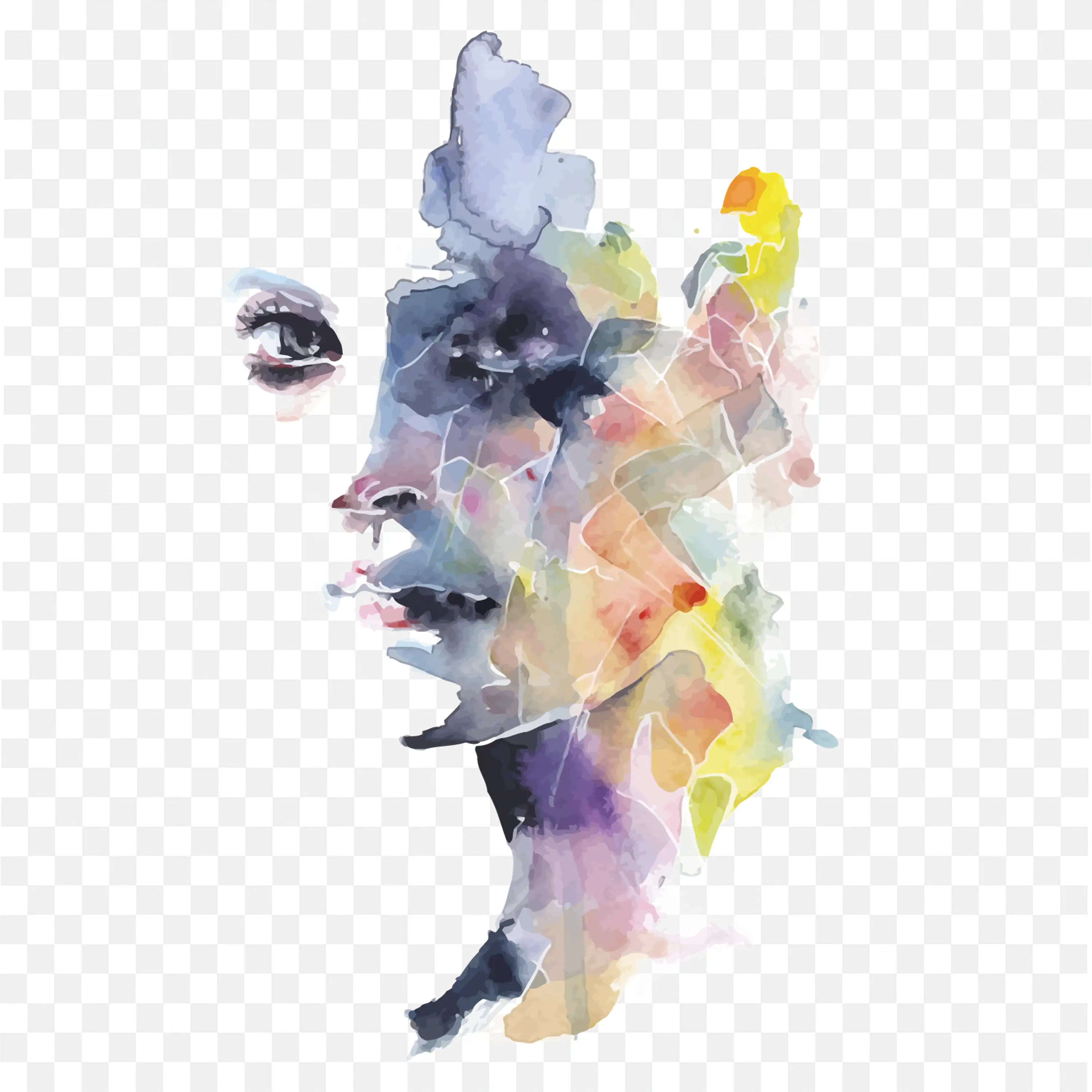 Watercolour Face in Multicoloured Brush Strokes Free PNG