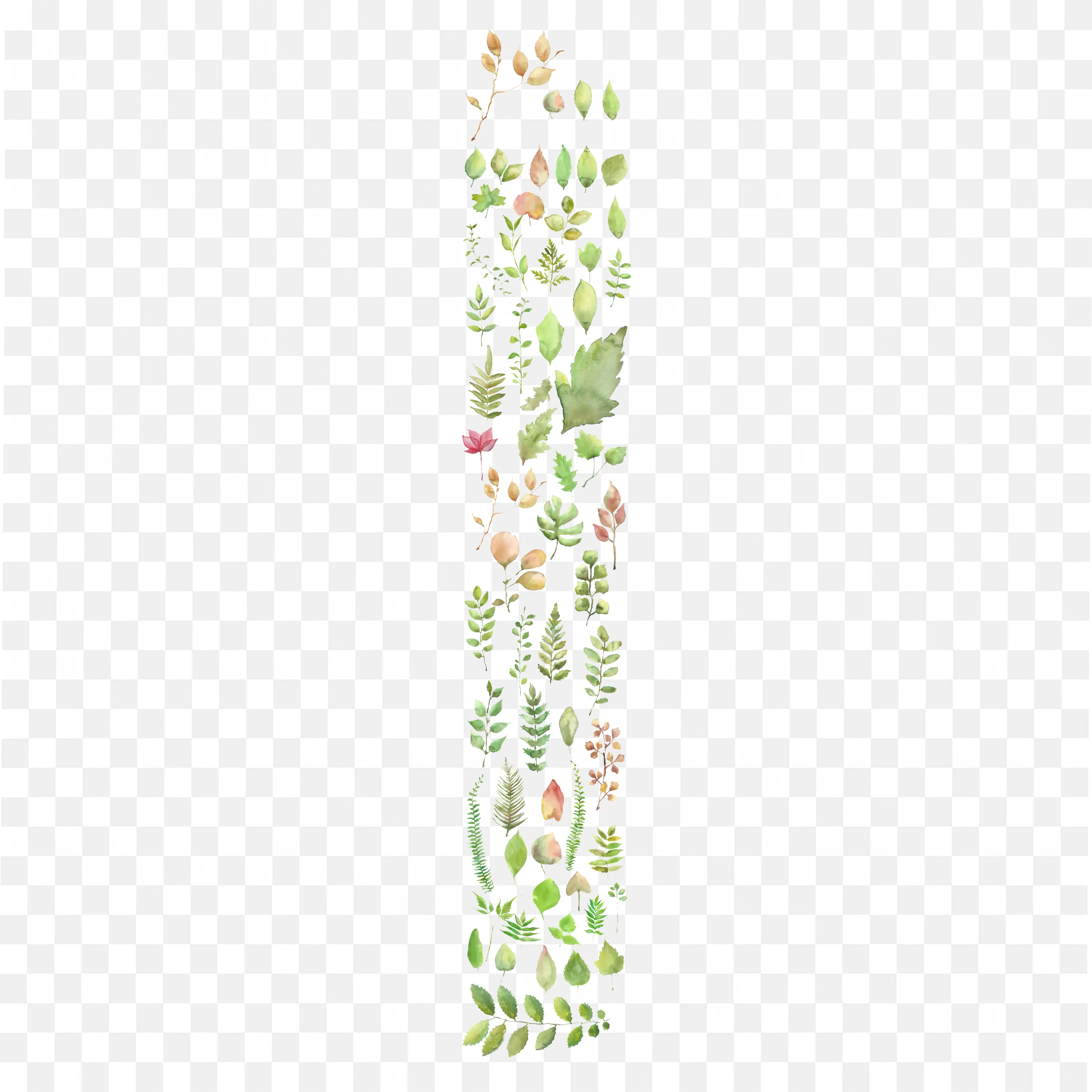 Watercolour Leaves in Mixed Green Shades Free PNG