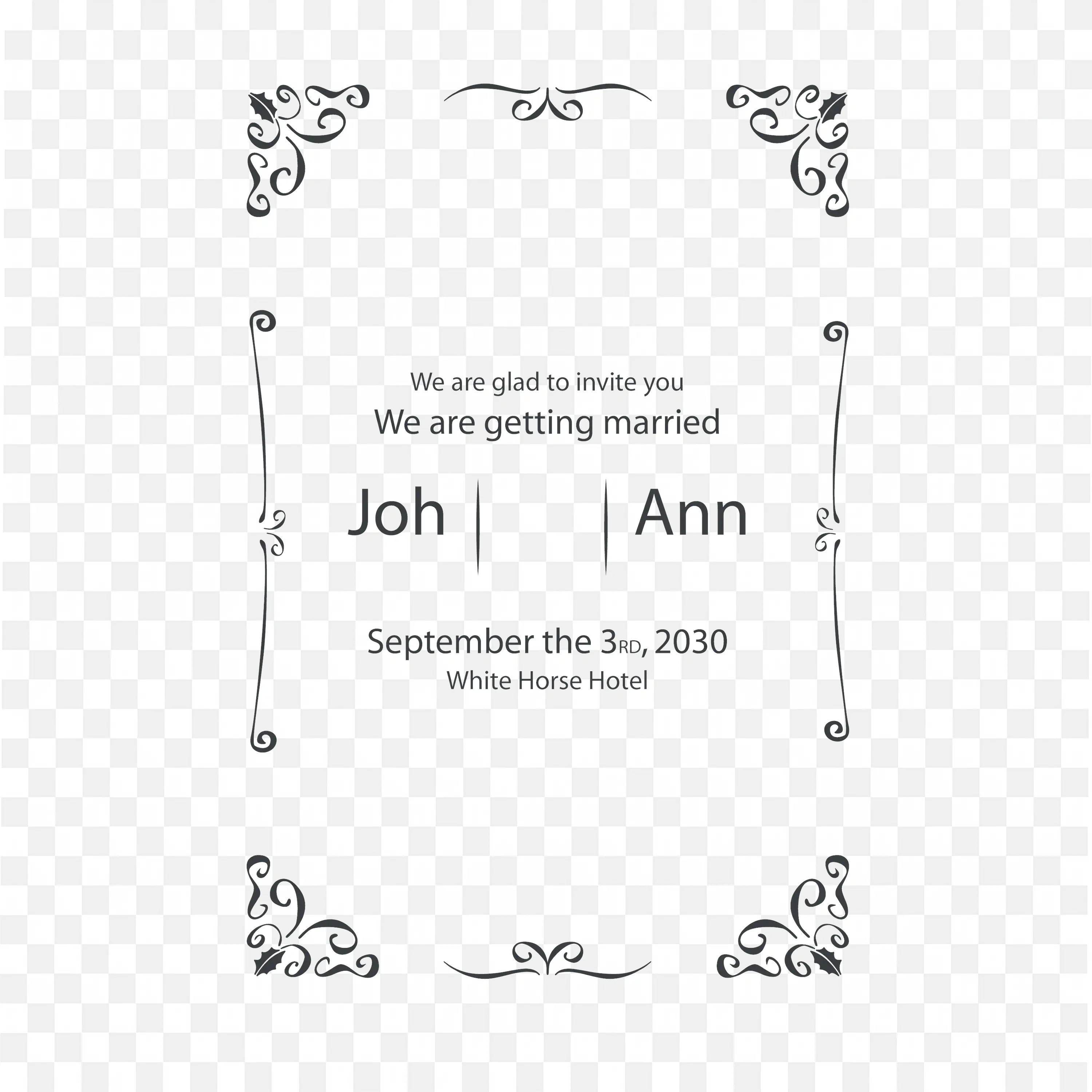 Wedding Invitation Card with Floral Frame and Elegant Text