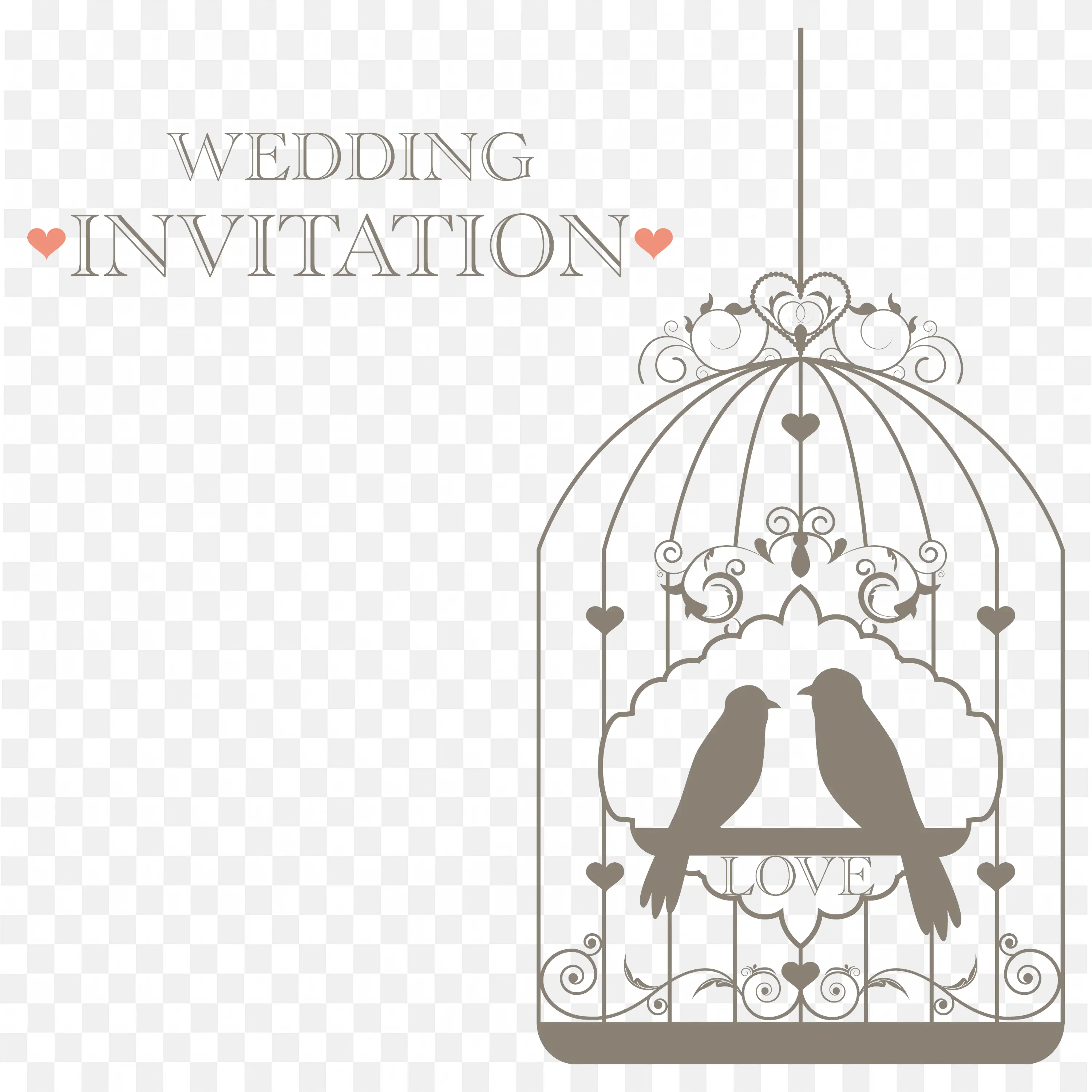 Wedding Invitation Design with Love Birds in Cage Theme PNG