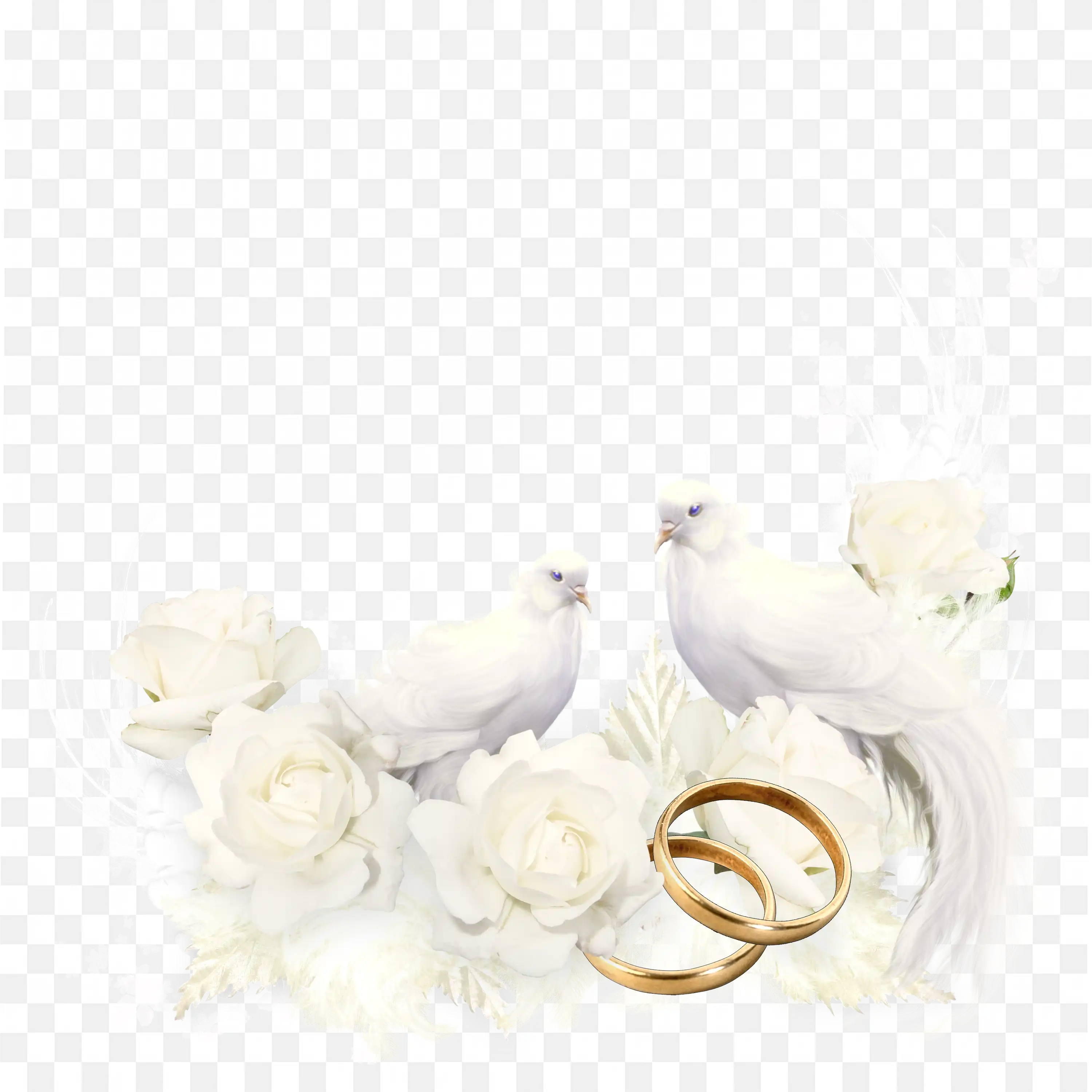White Doves with Wedding Rings and White Roses Clip Art