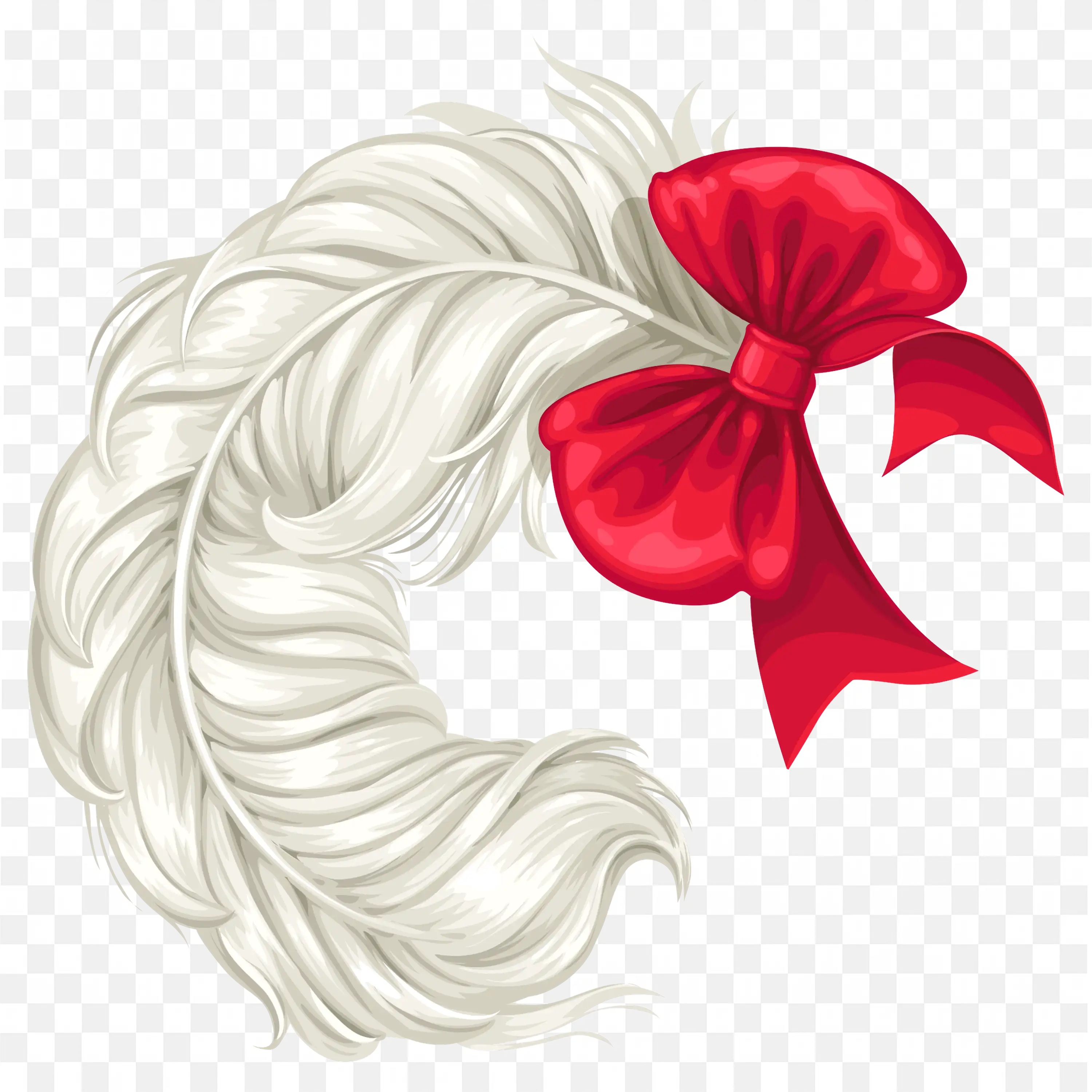 White Feather with Bright Red Bow Clip Art Free PNG