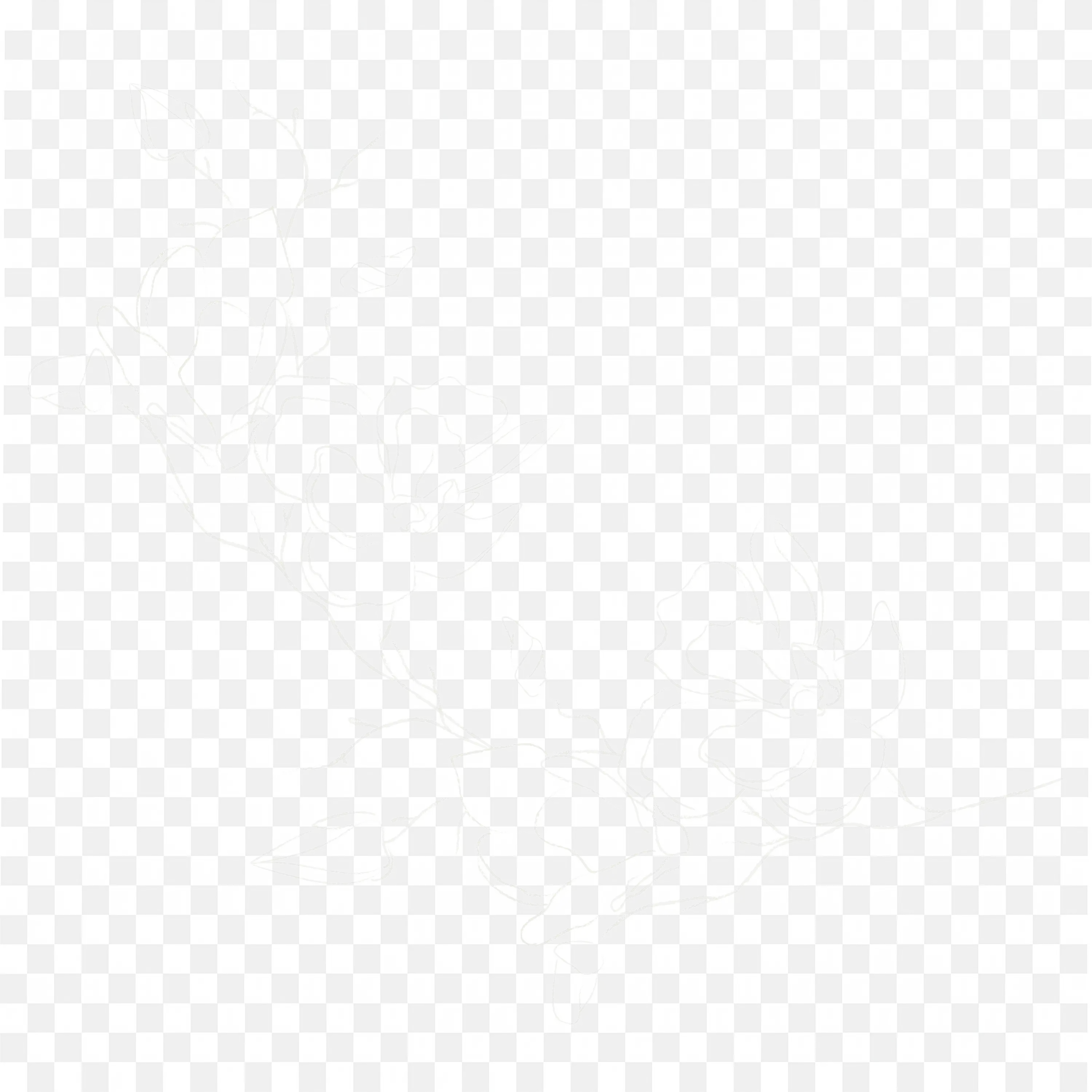 White Floral Line Art on Black Background Free PNG Image