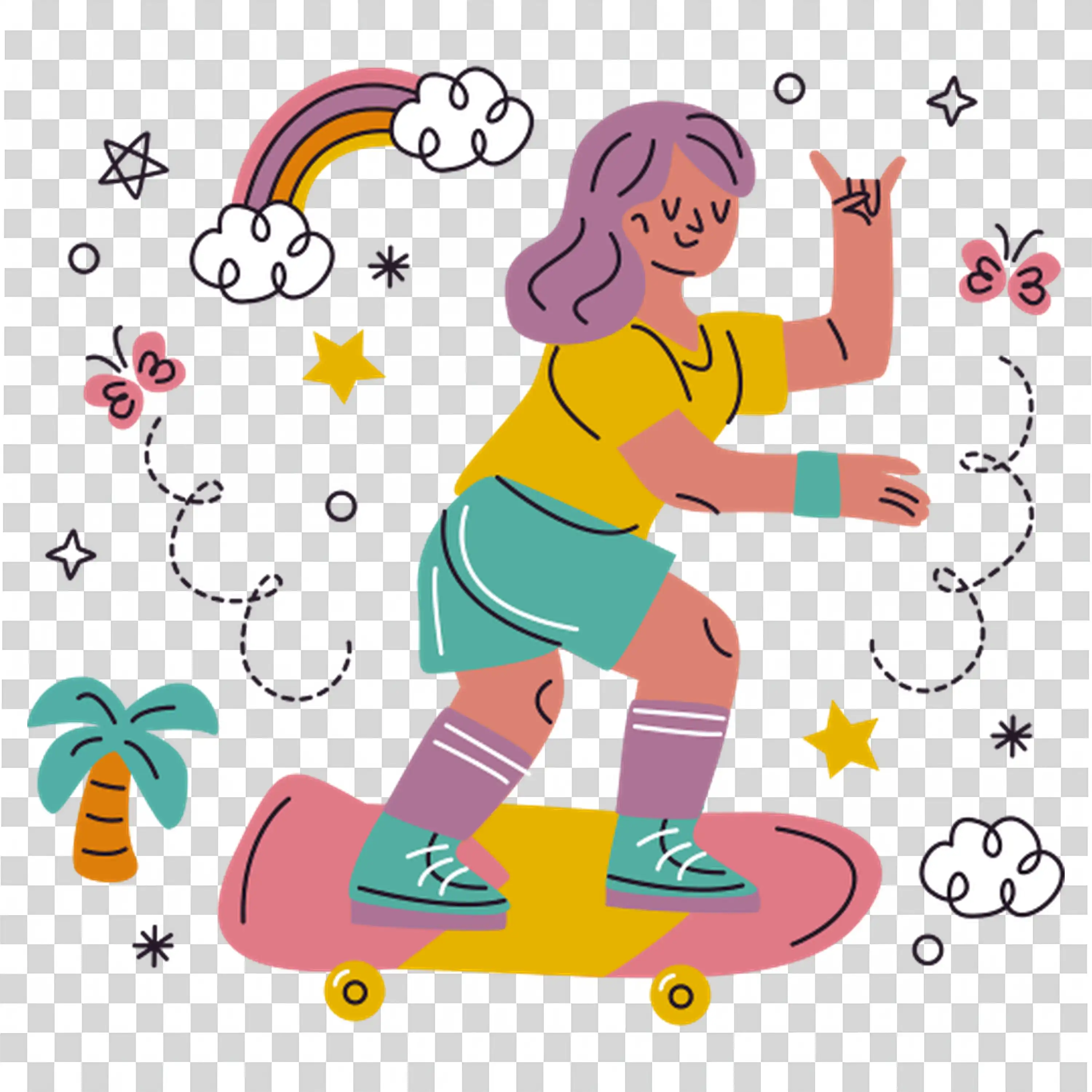Woman dancing happily with stars and sparkles free PNG
