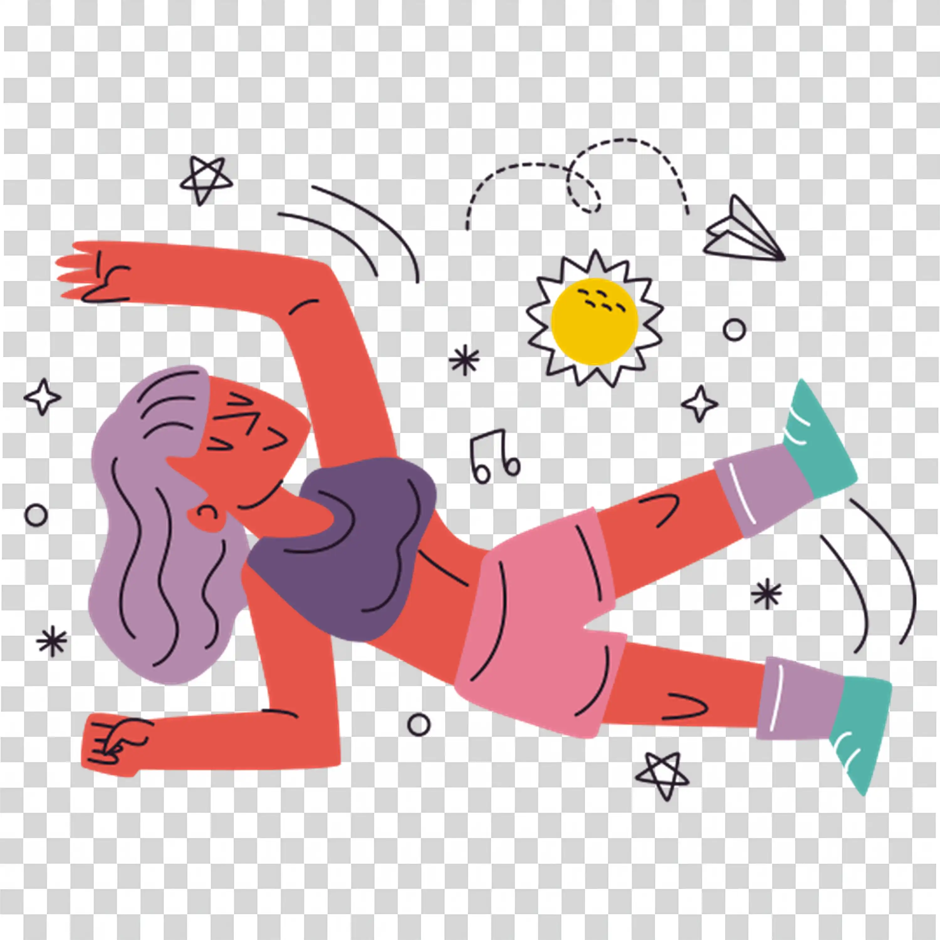 Woman doing fitness exercise on yoga mat with happy face