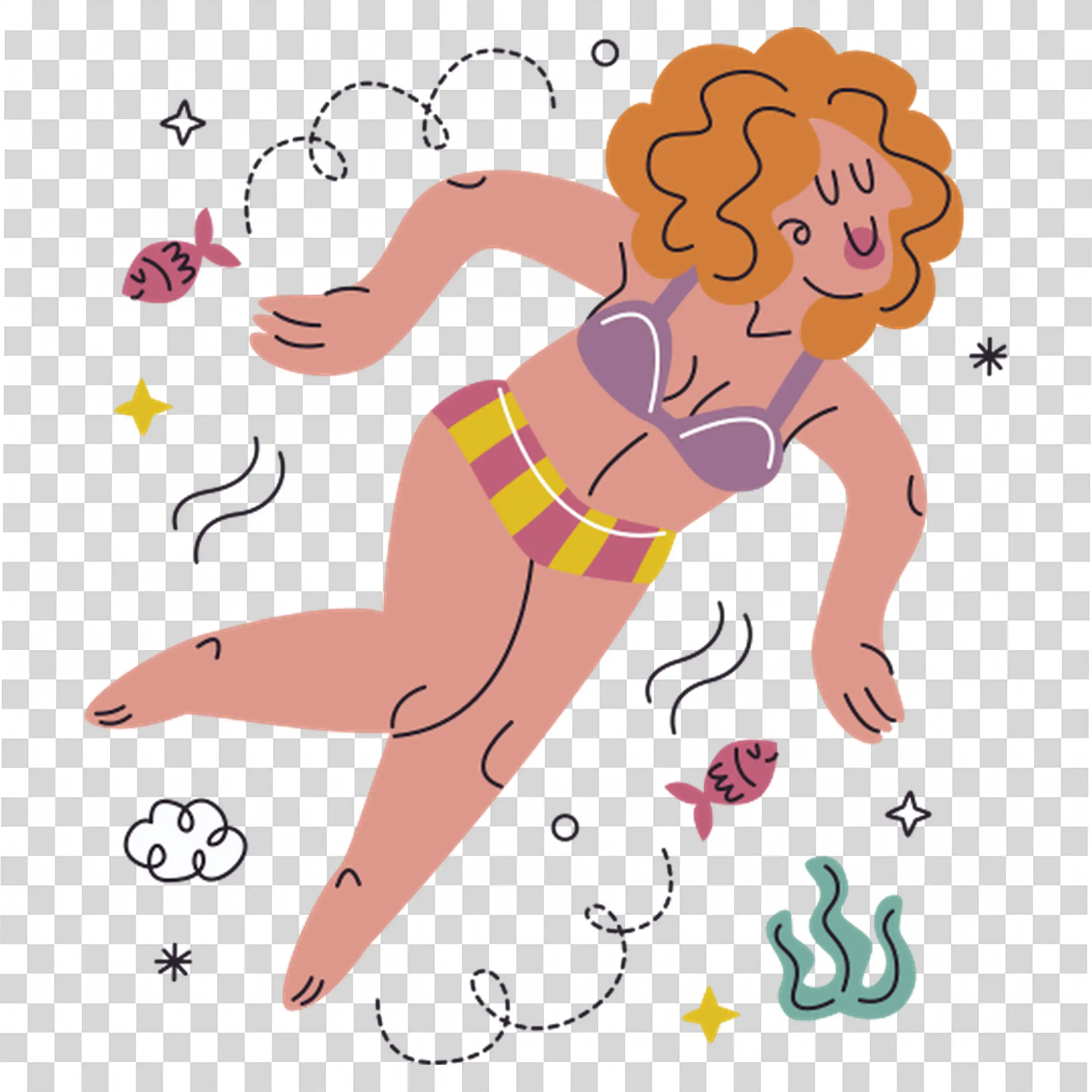 Woman flying with stars and flowers around her free PNG