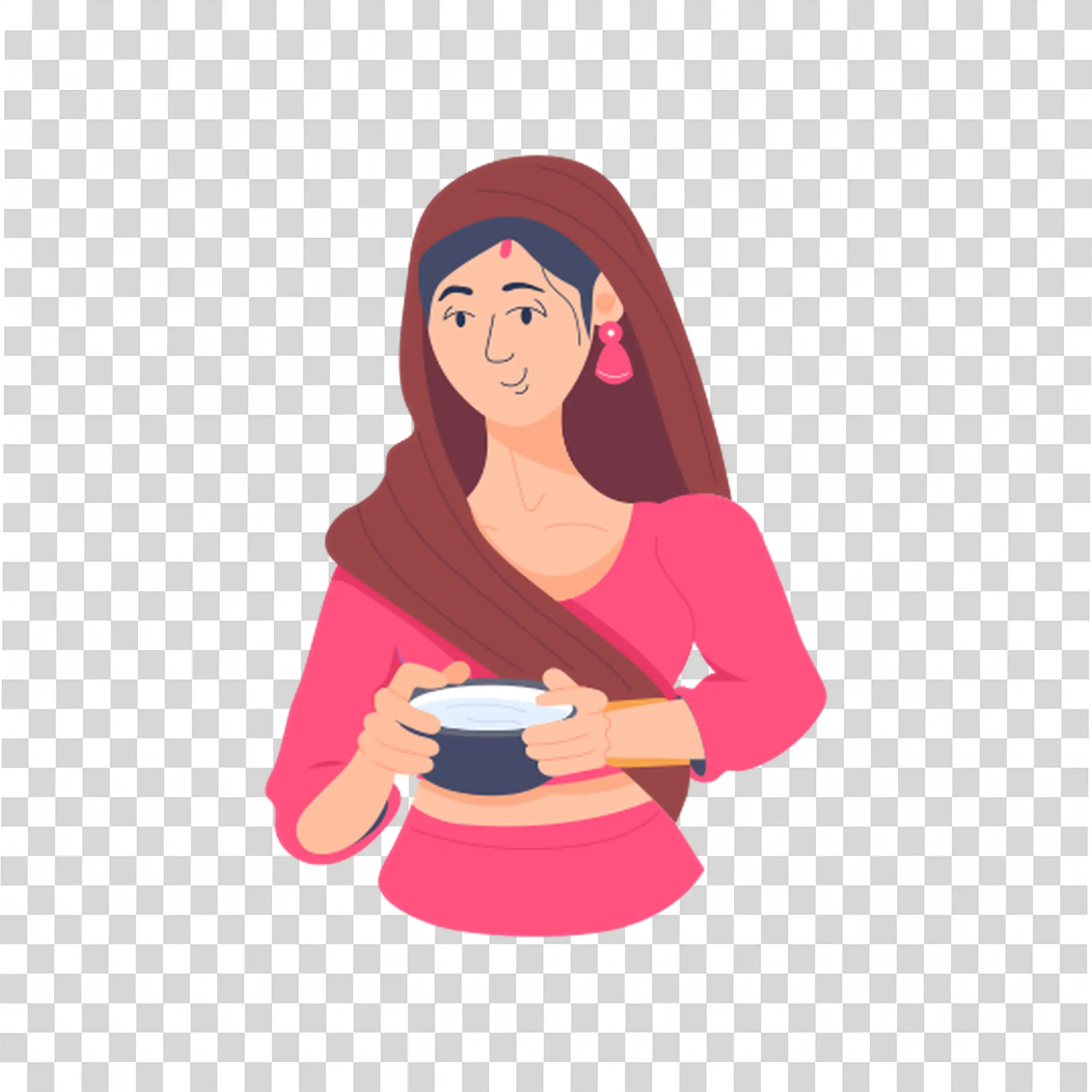 Woman holding a warm cup and smiling peacefully PNG