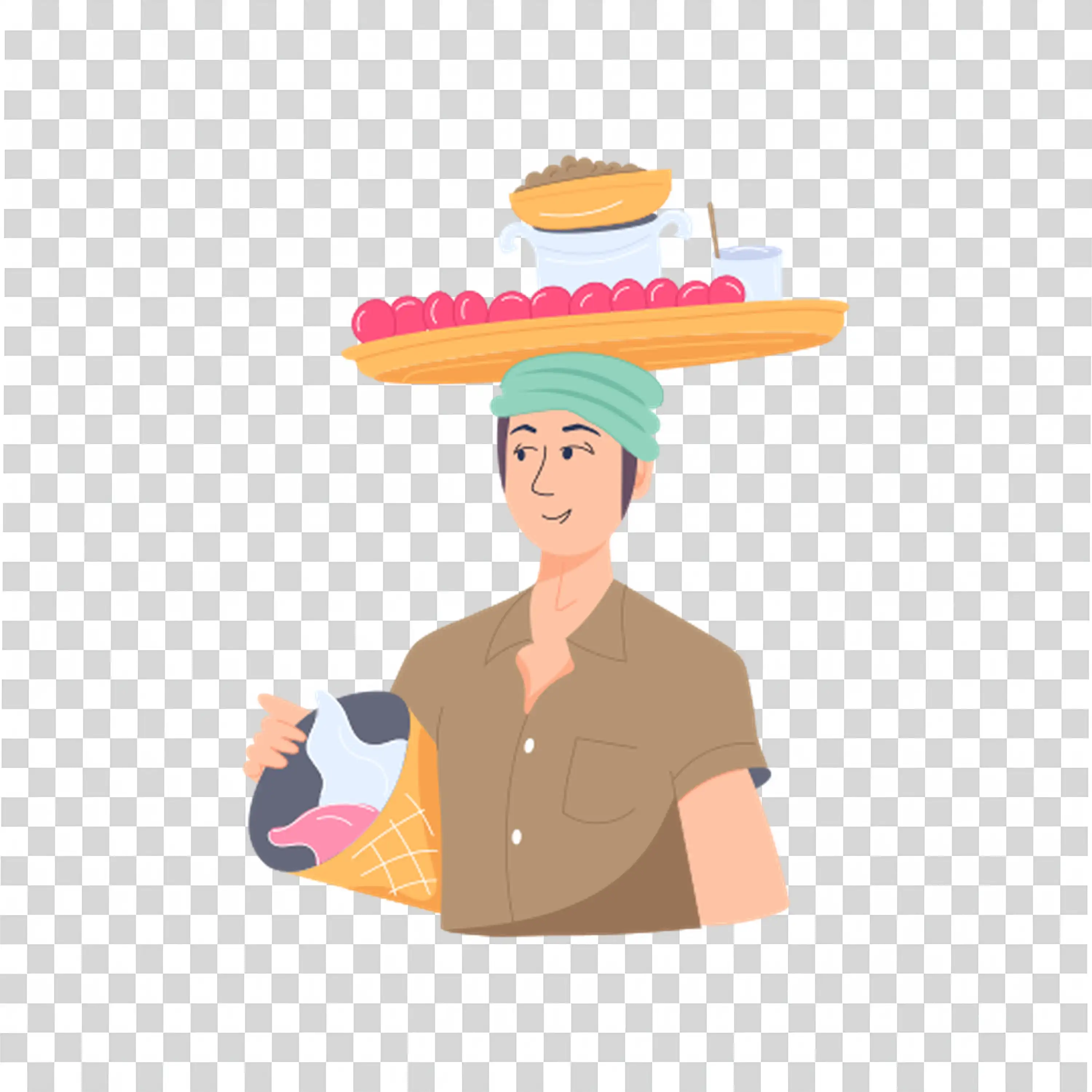 Woman Holding Tray Wearing Stylish Summer Hat free PNG