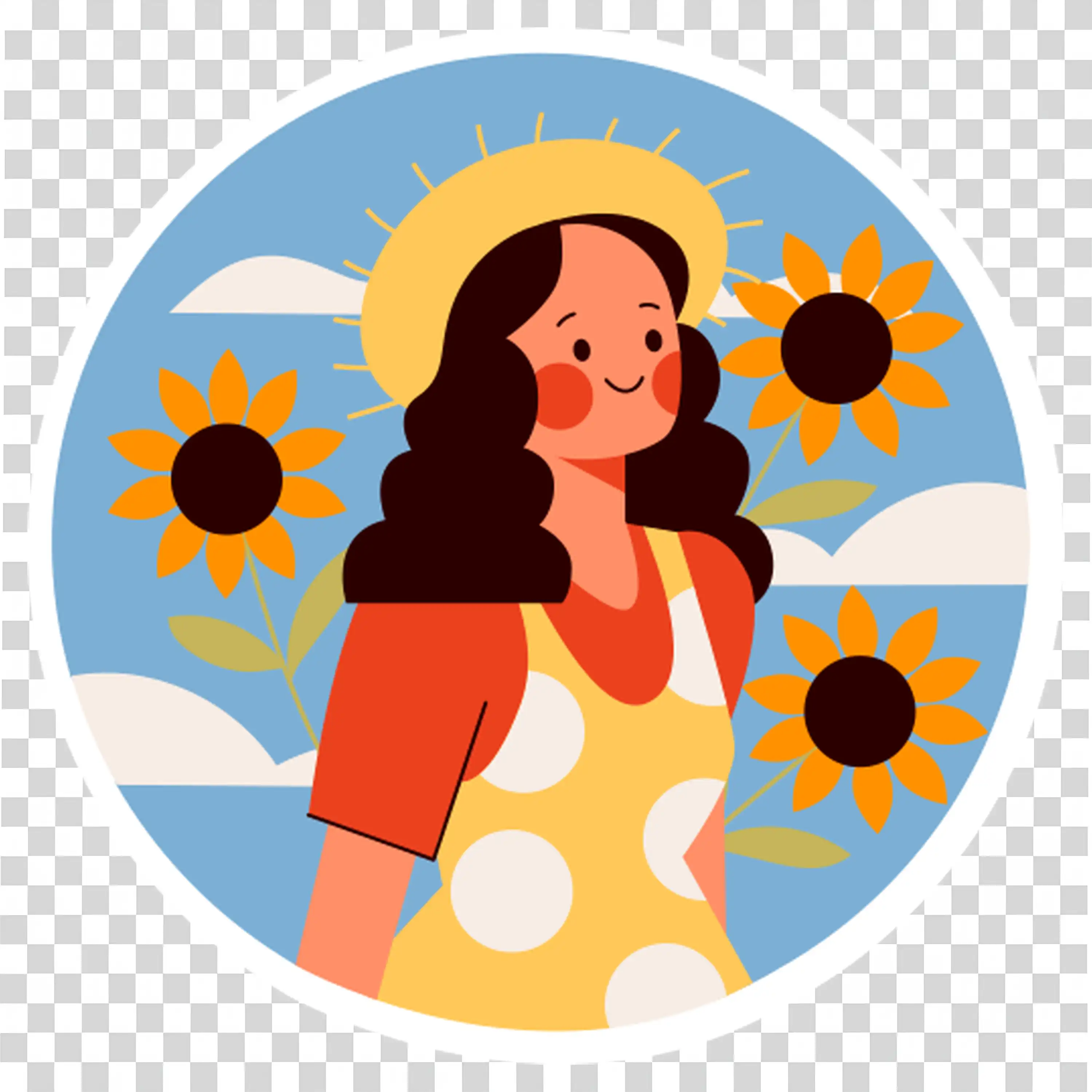 Woman in sunflower field smiling under the sunlight