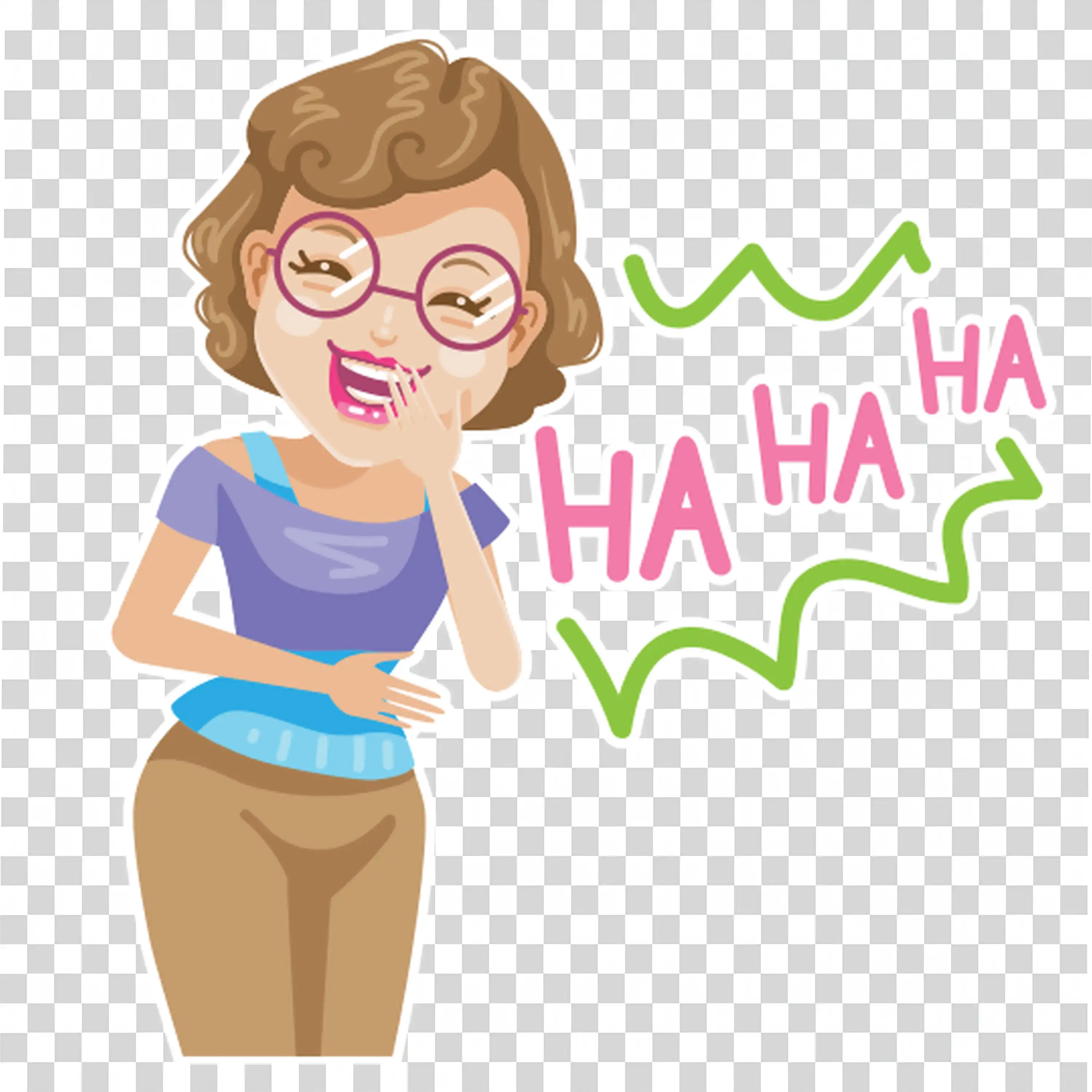 Woman laughing loudly while holding her stomach PNG