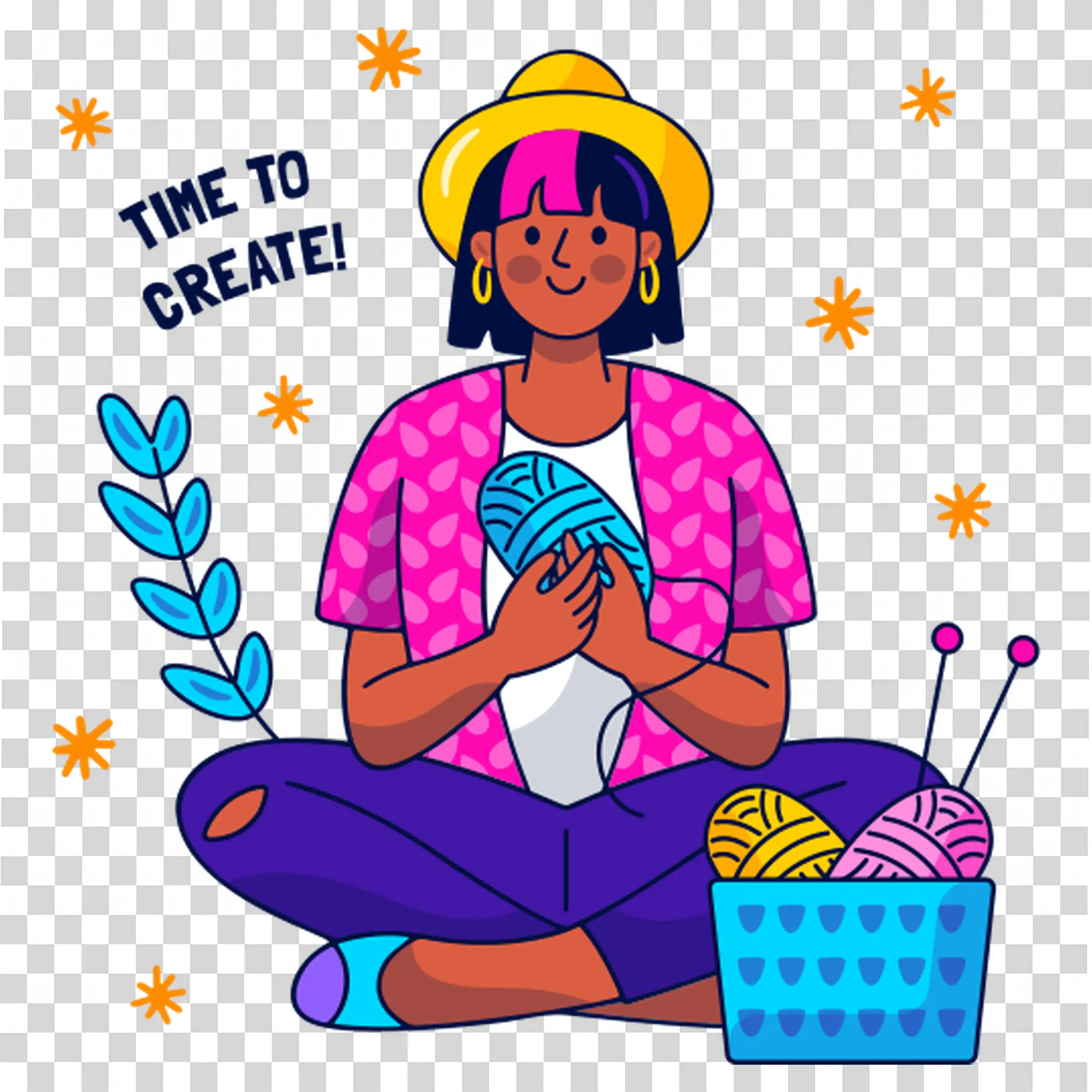 Woman meditating with headphones and colorful outfit