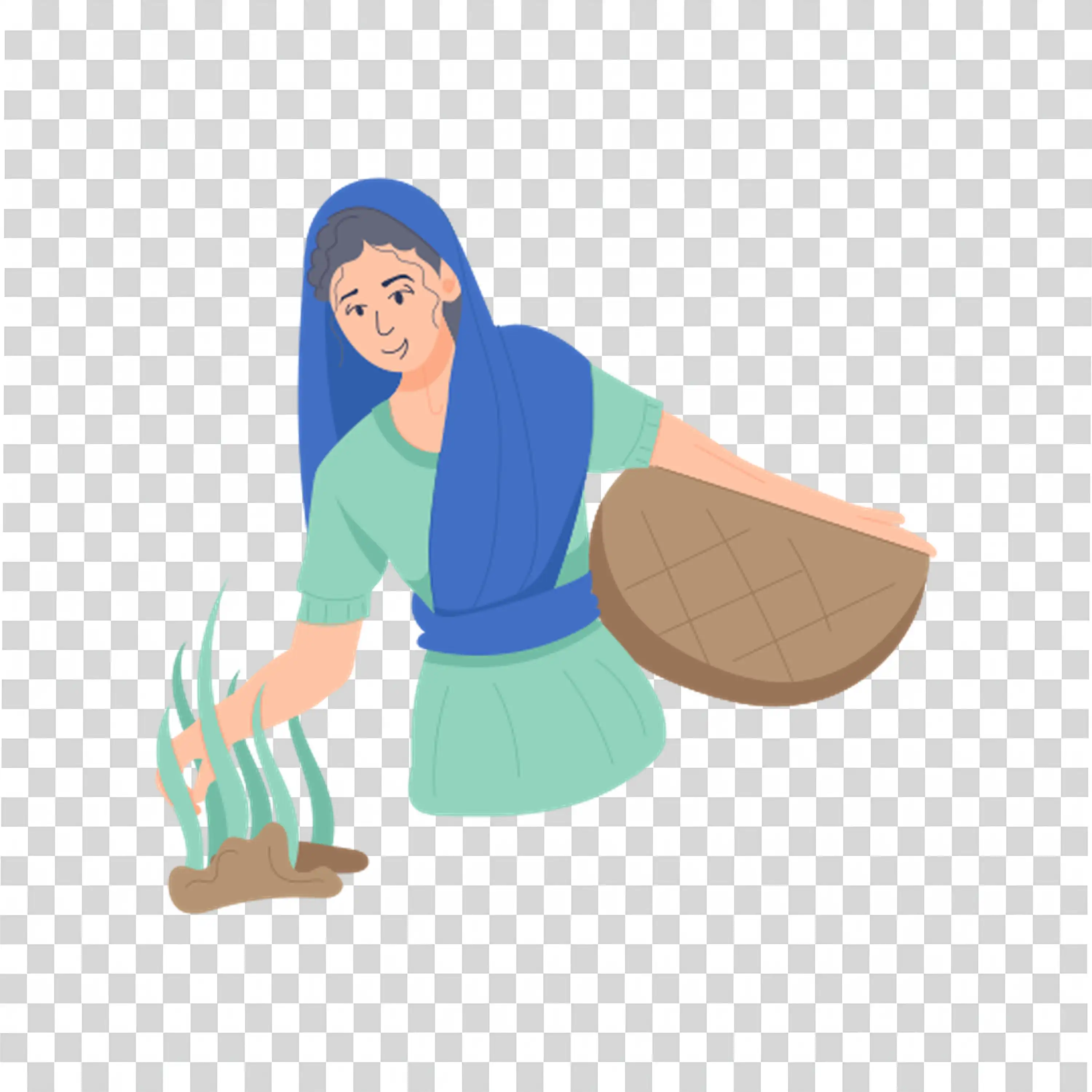 Woman planting a seed with calm and mindful expression