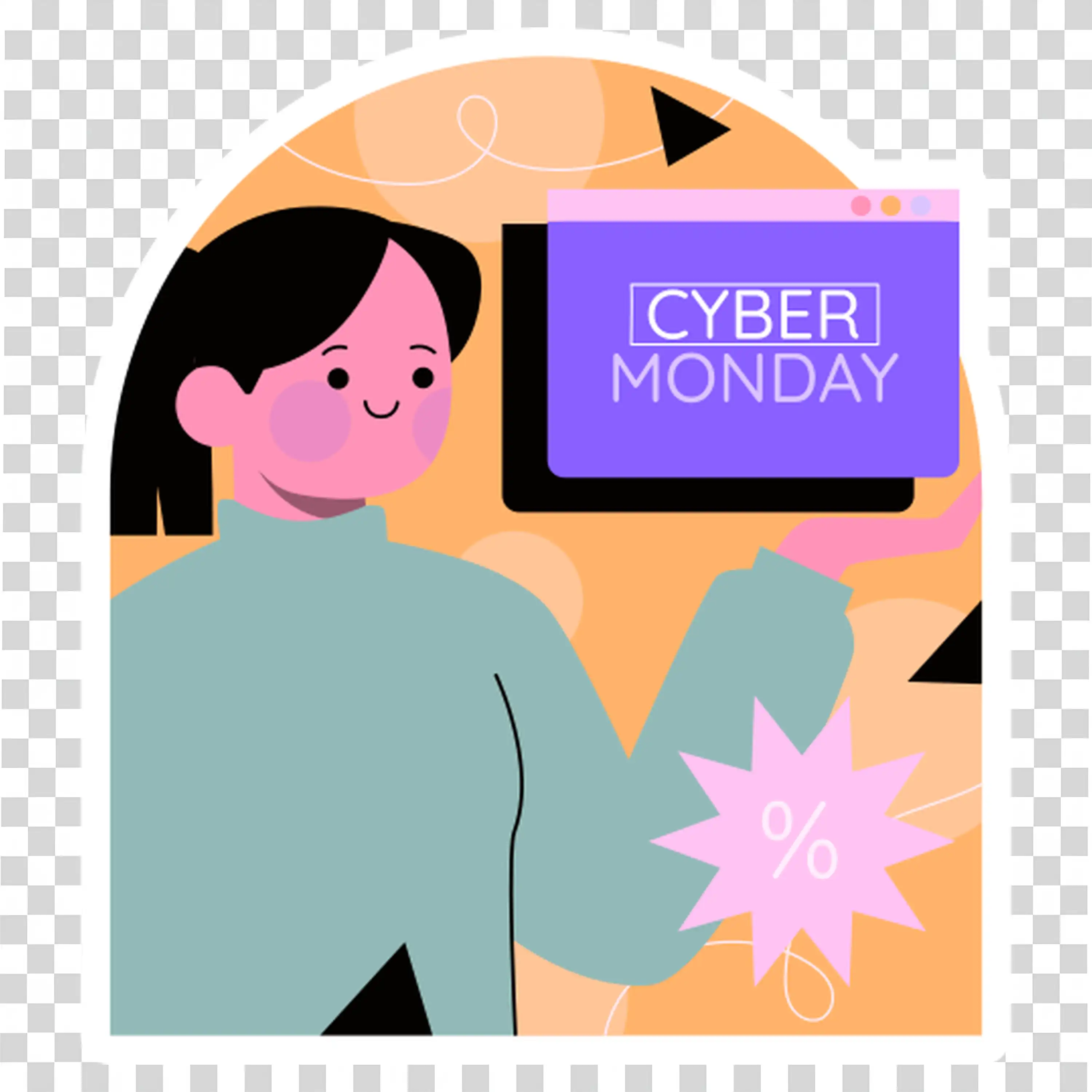 Woman Promoting Online Shopping on Cyber Monday free PNG