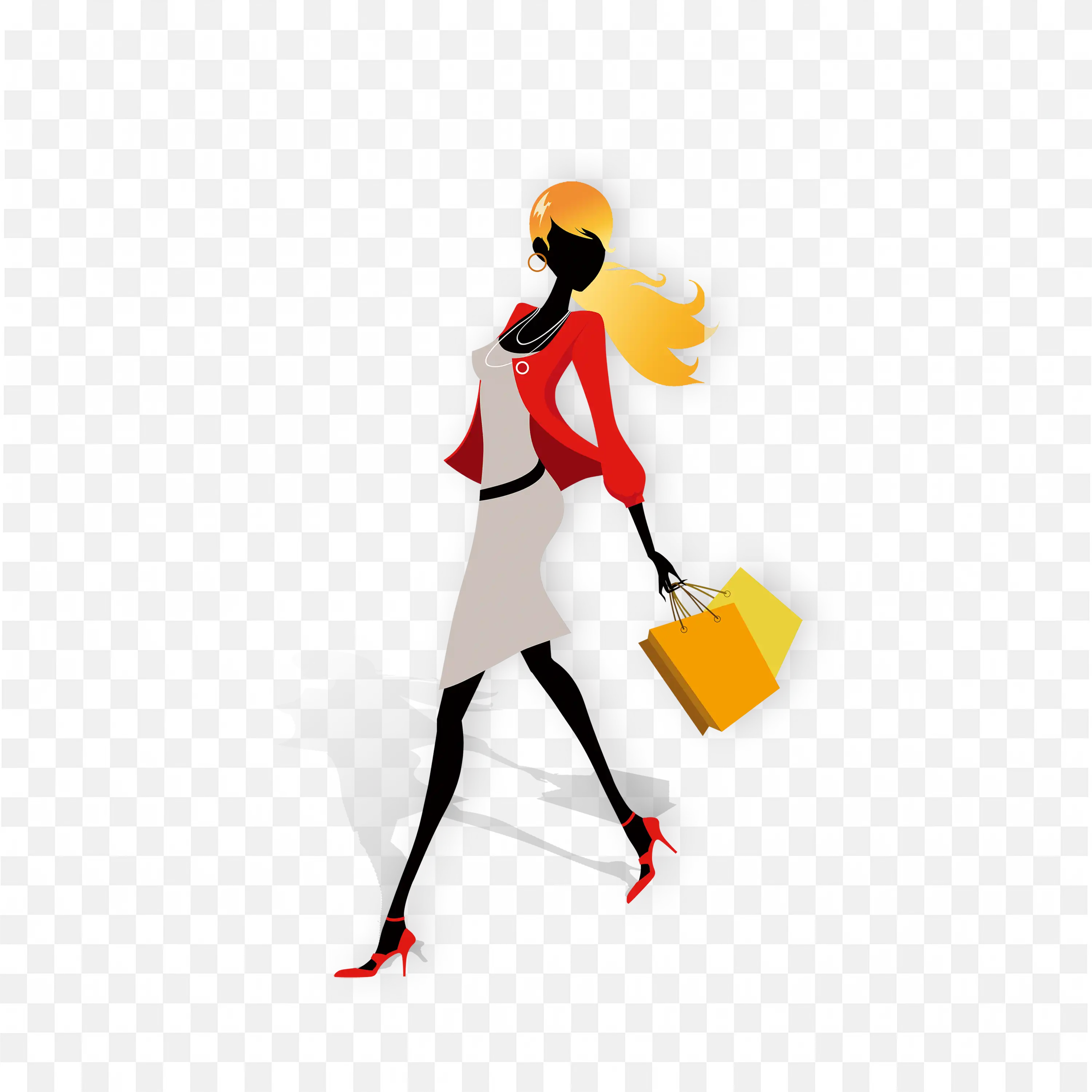 Woman in Red Coat Holding Bag Fashion Illustration PNG