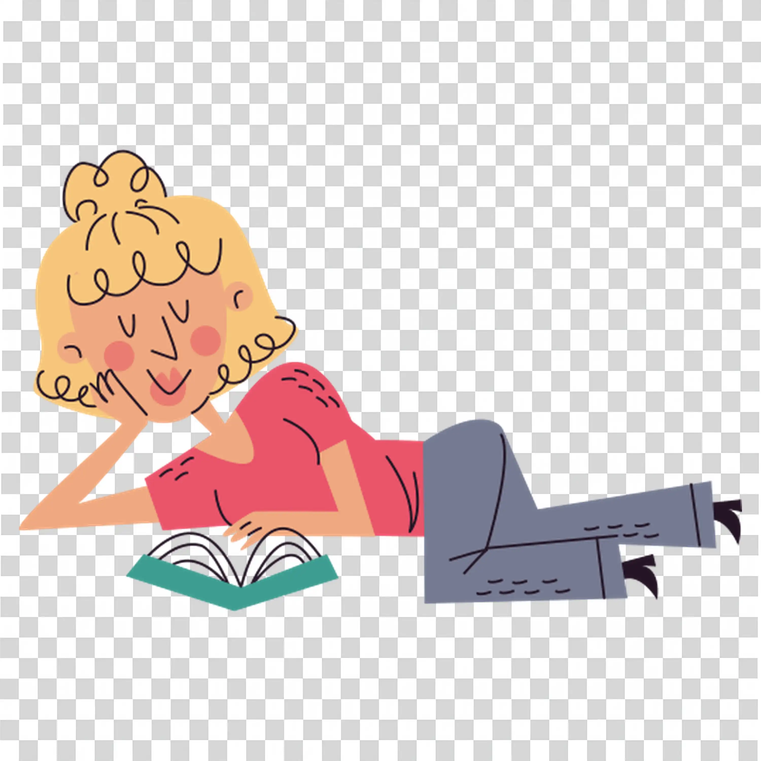 Woman relaxing on floor while reading a book free PNG