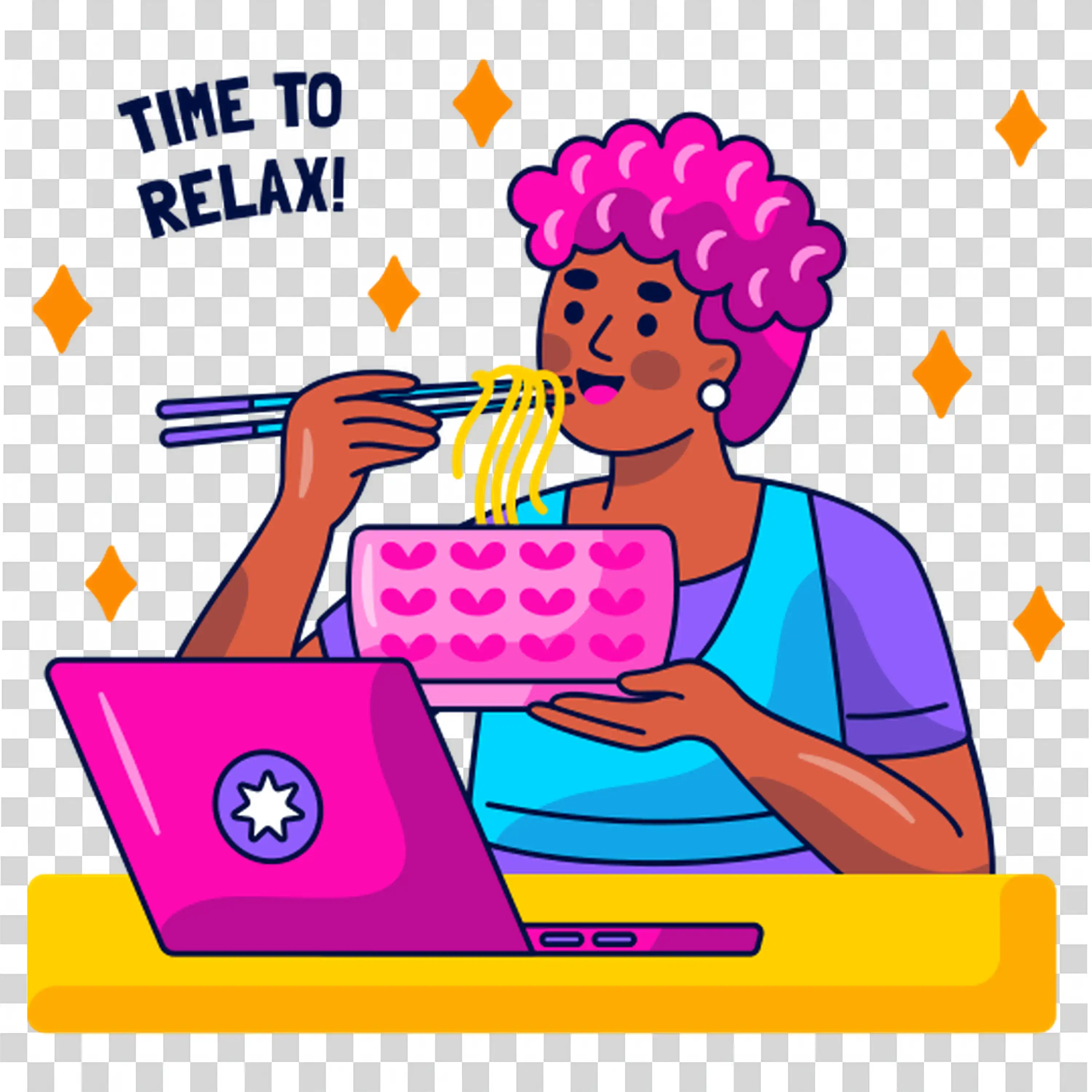 Woman relaxing with laptop and cup of coffee free PNG