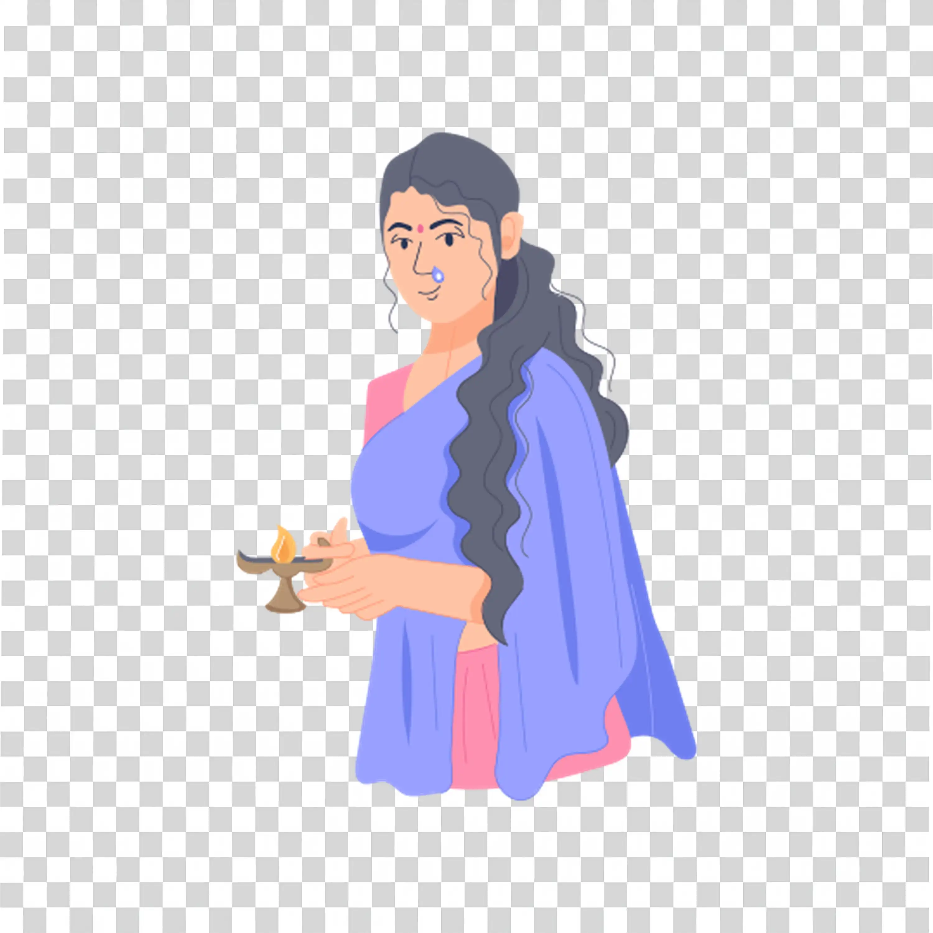 Woman Standing Calmly In Traditional Blue Dress free PNG
