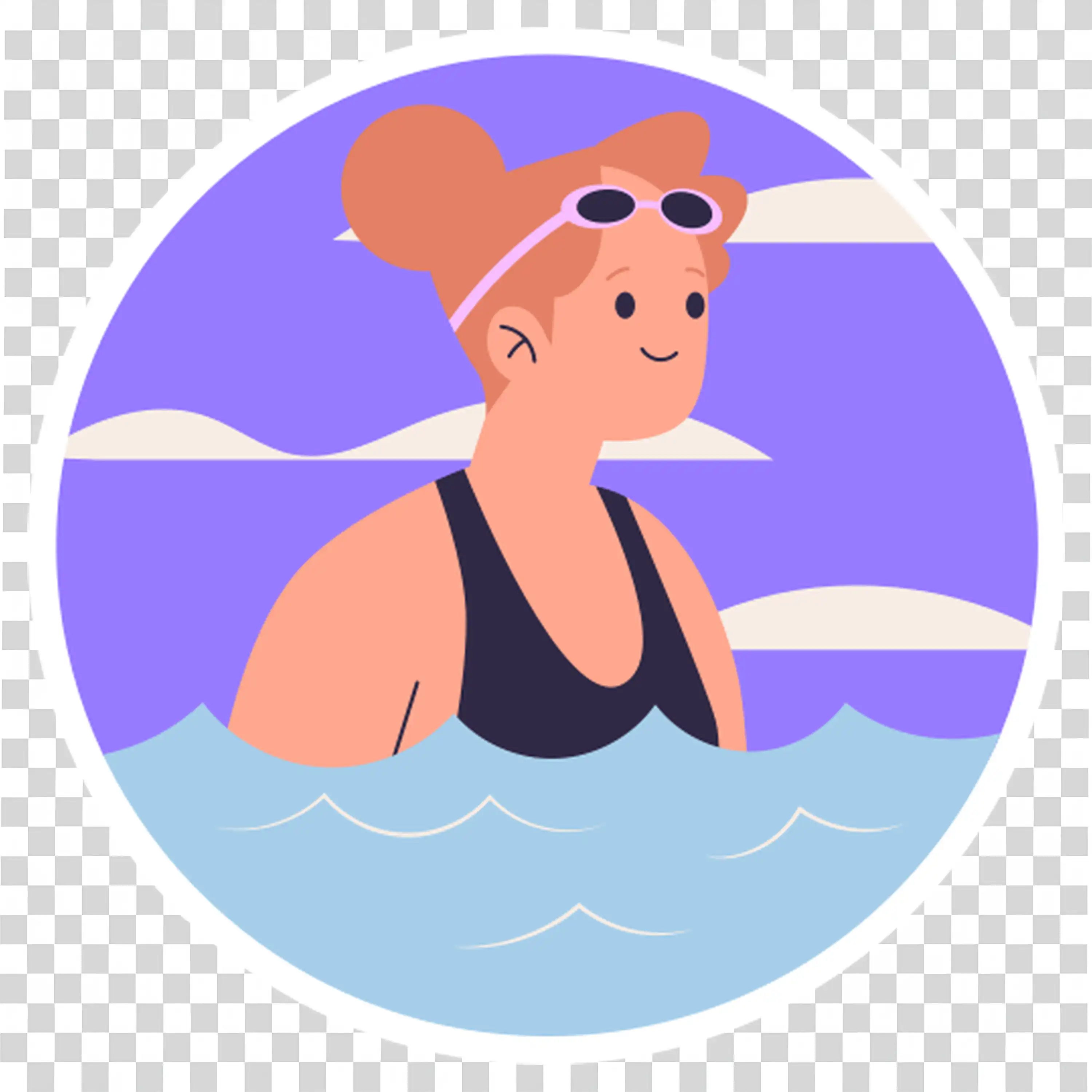 Woman swimming in sea with sun in peaceful background