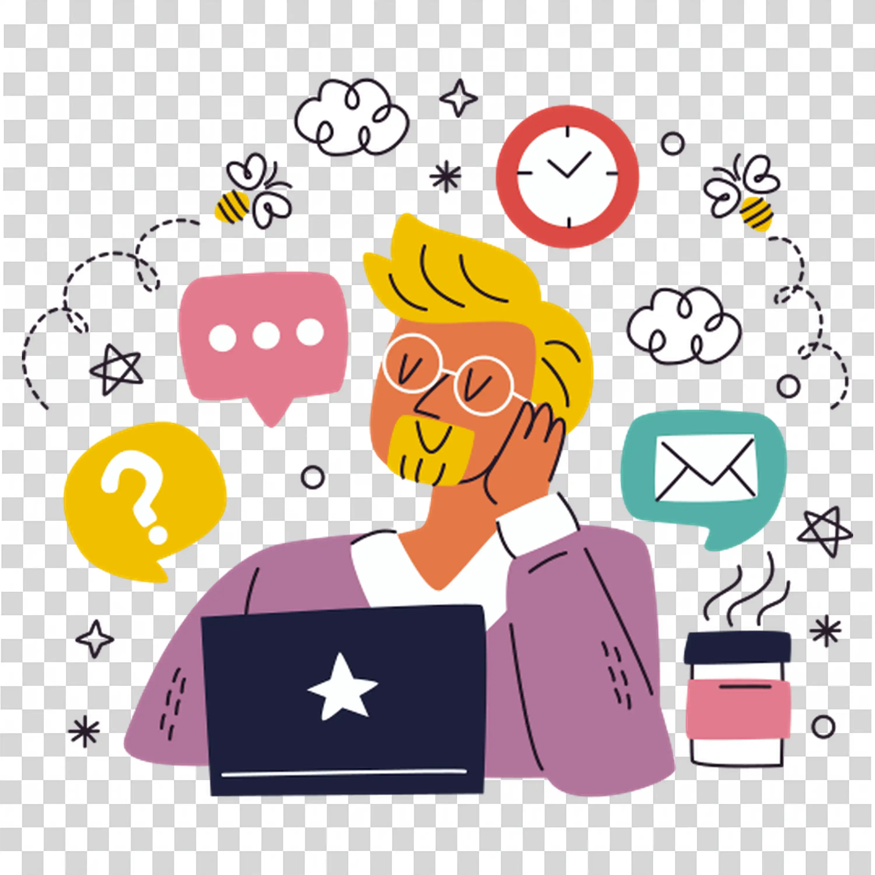 Woman Typing On Laptop While Chatting And Smiling free PNG
