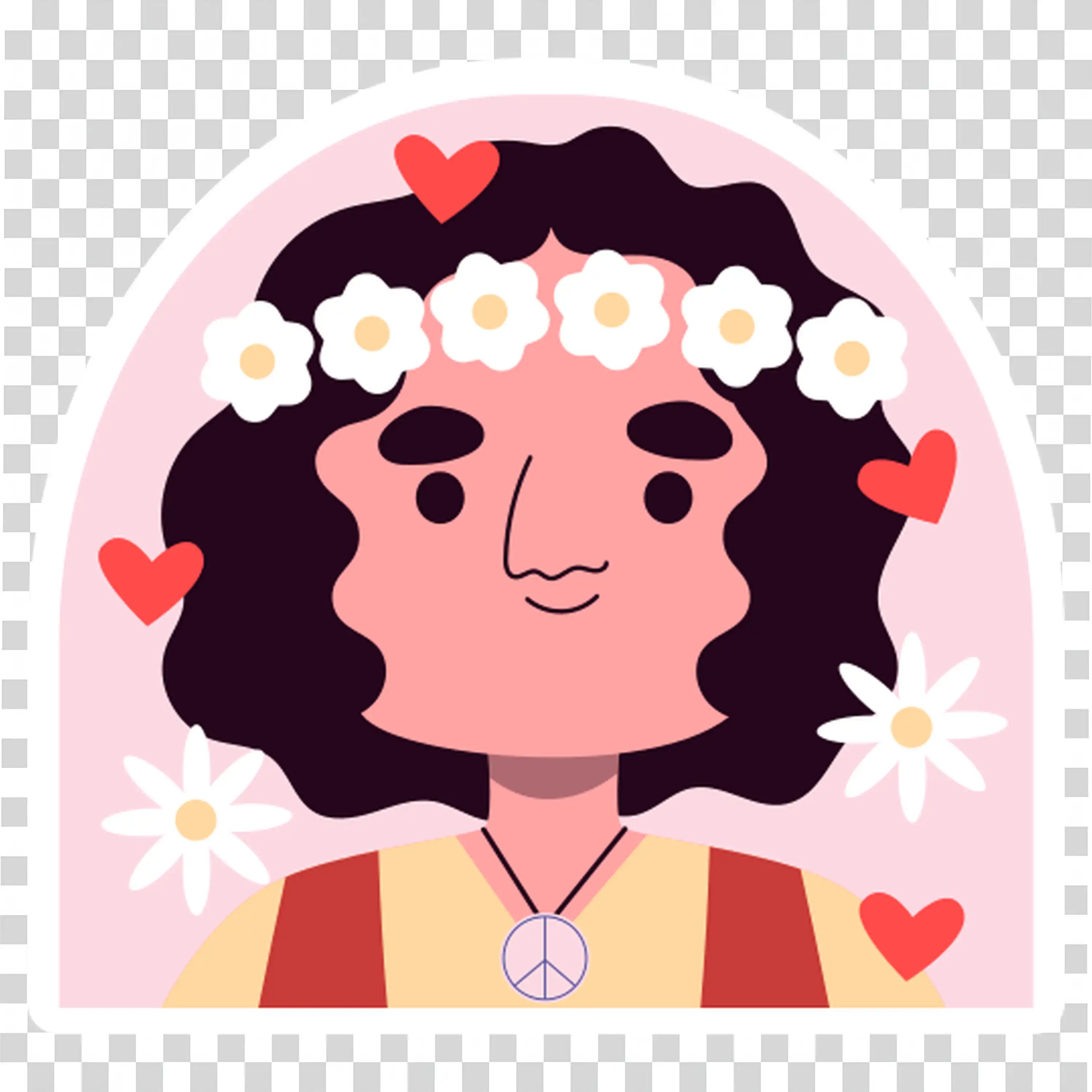 Woman Wearing Floral Crown Looking Up in Peace free PNG