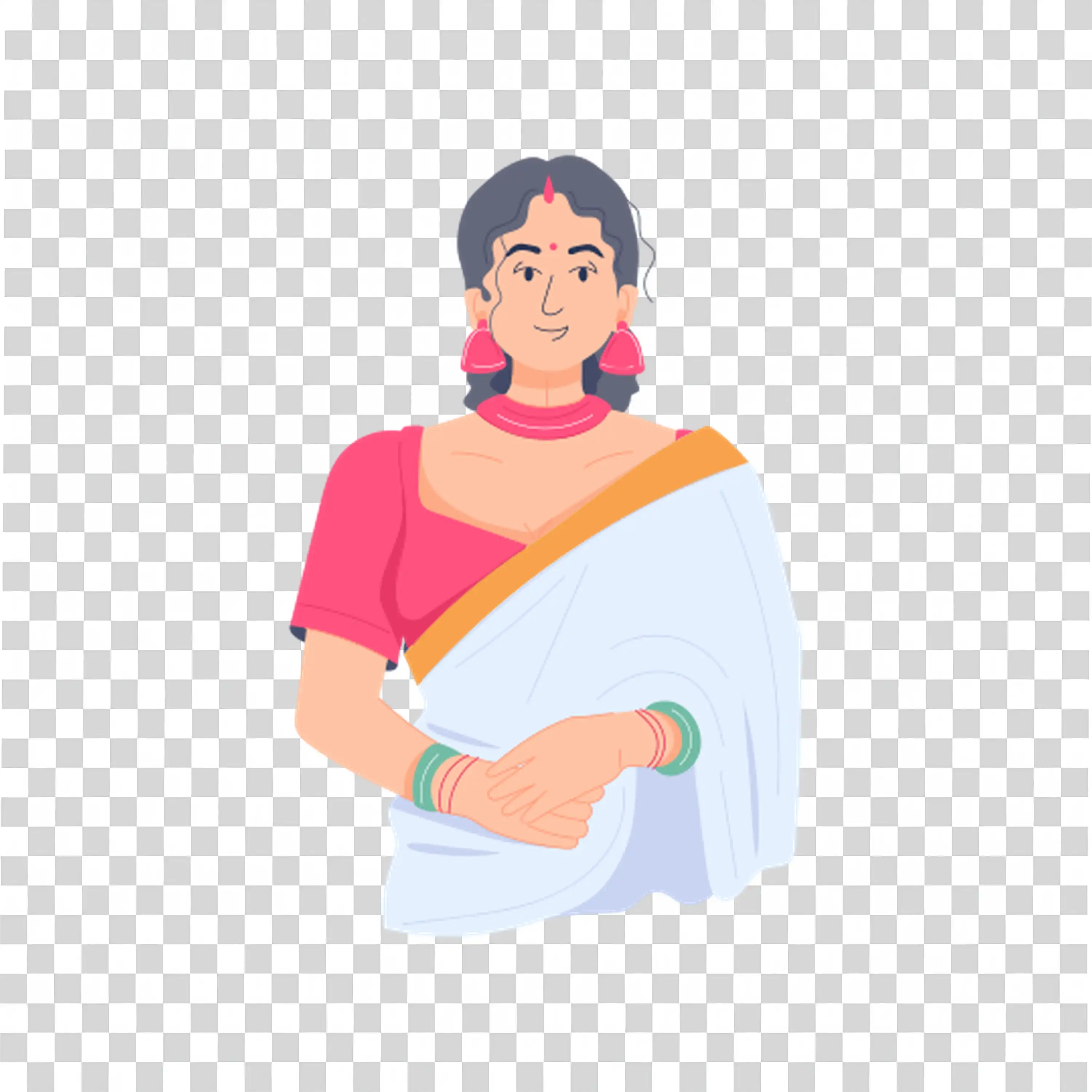Woman wearing traditional sari and smiling free PNG