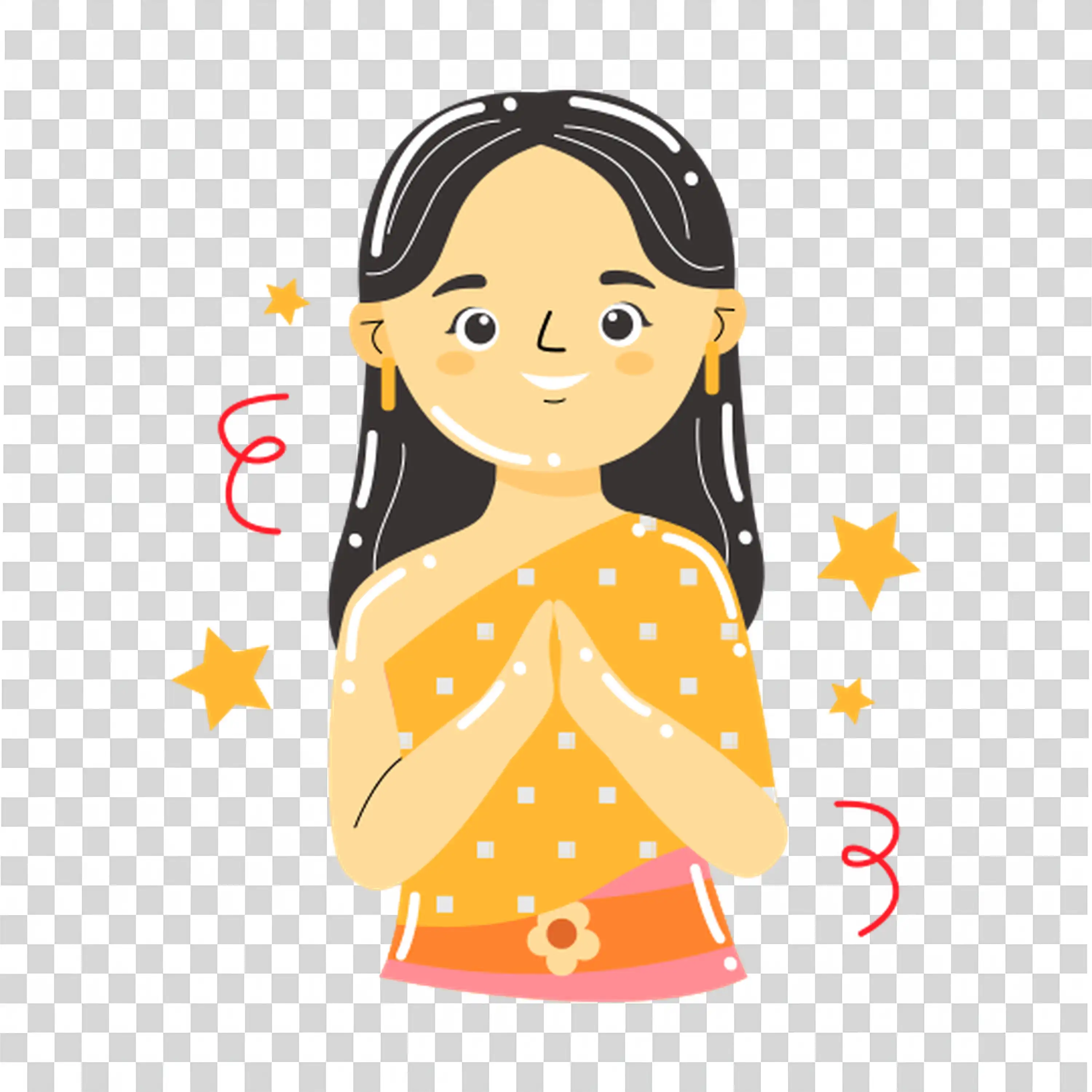 Woman wearing yellow saree smiling with hands folded