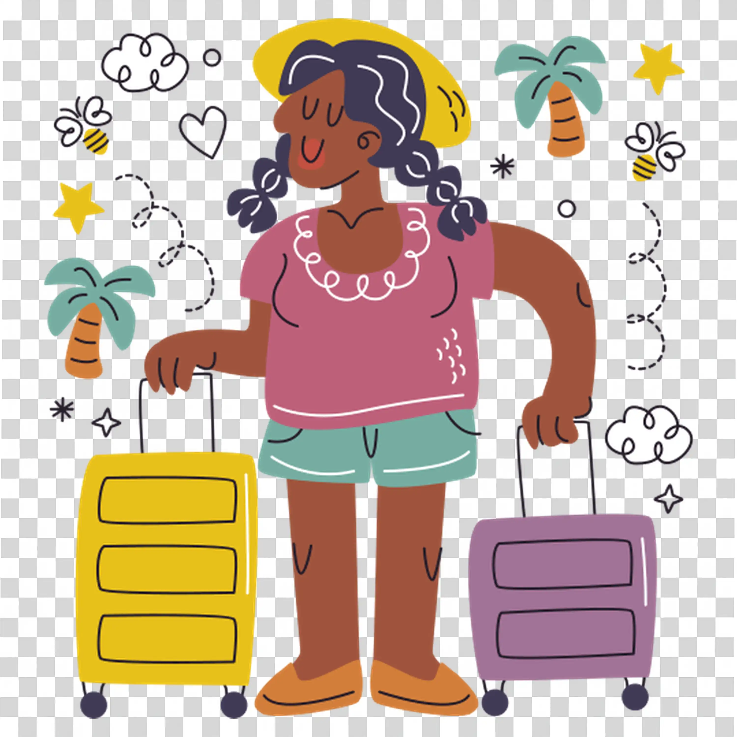 Woman with suitcase and passport ready for travel adventure