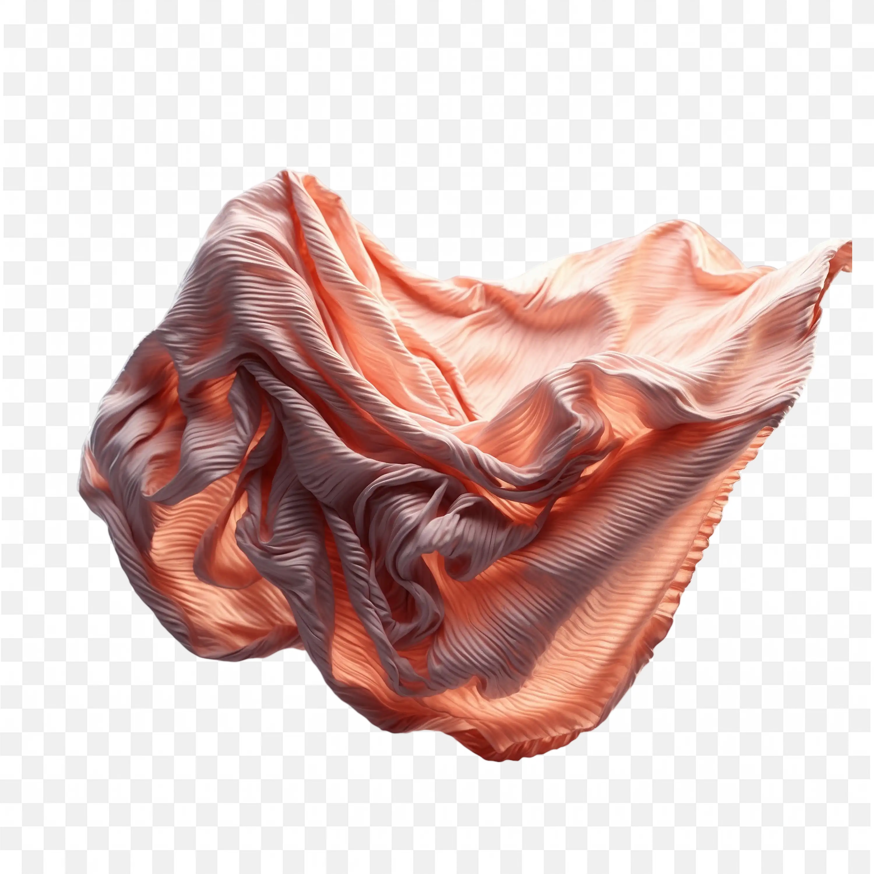 Wrinkled Orange Silk Fabric Floating in Air Free PNG