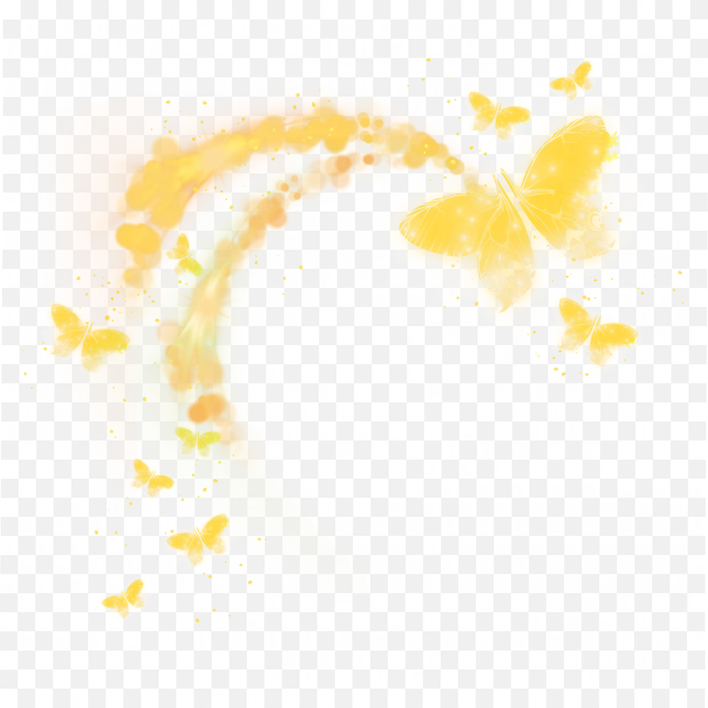 Yellow Butterflies Flying with Glowing Magical Dust PNG