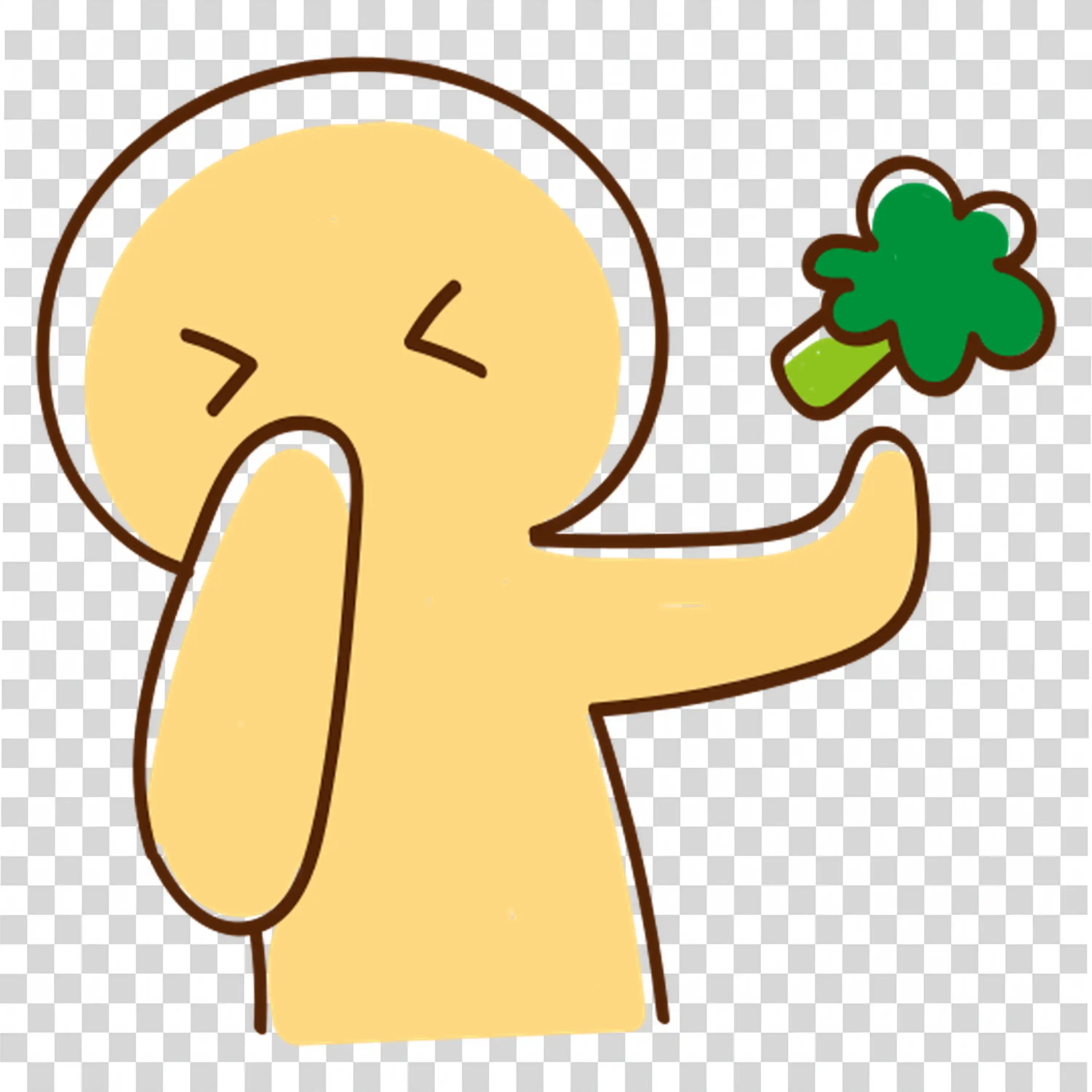 Yellow Character Holding Clover Looking Content free PNG
