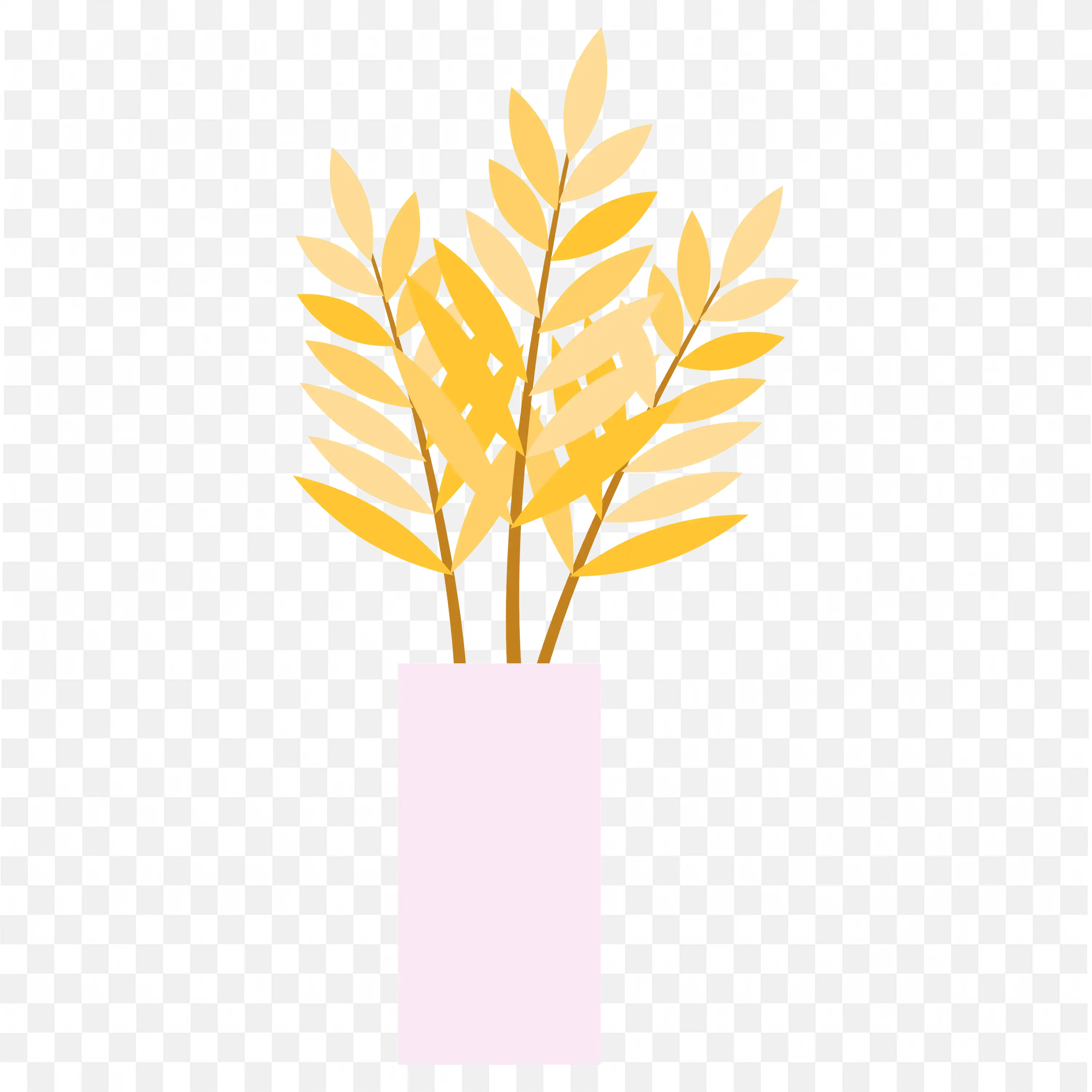 Yellow Leafy Branches in Modern Pastel Pink Vase PNG Image