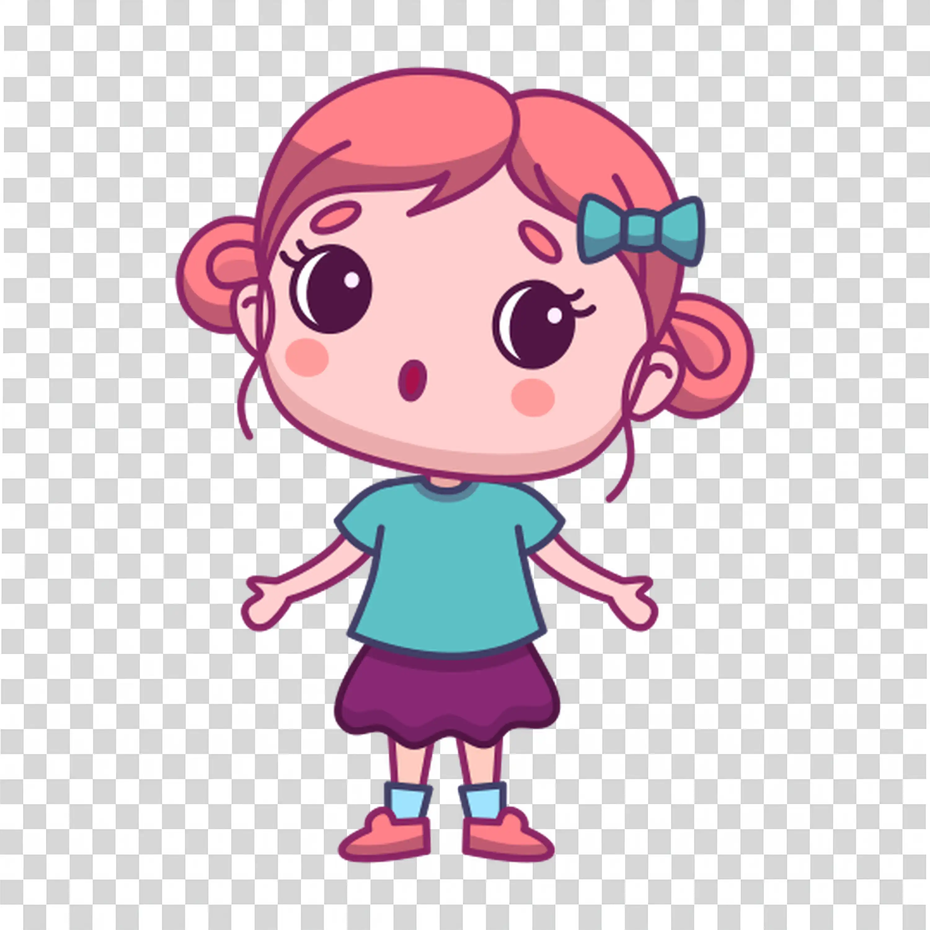 Young girl with pink dress standing confidently free PNG