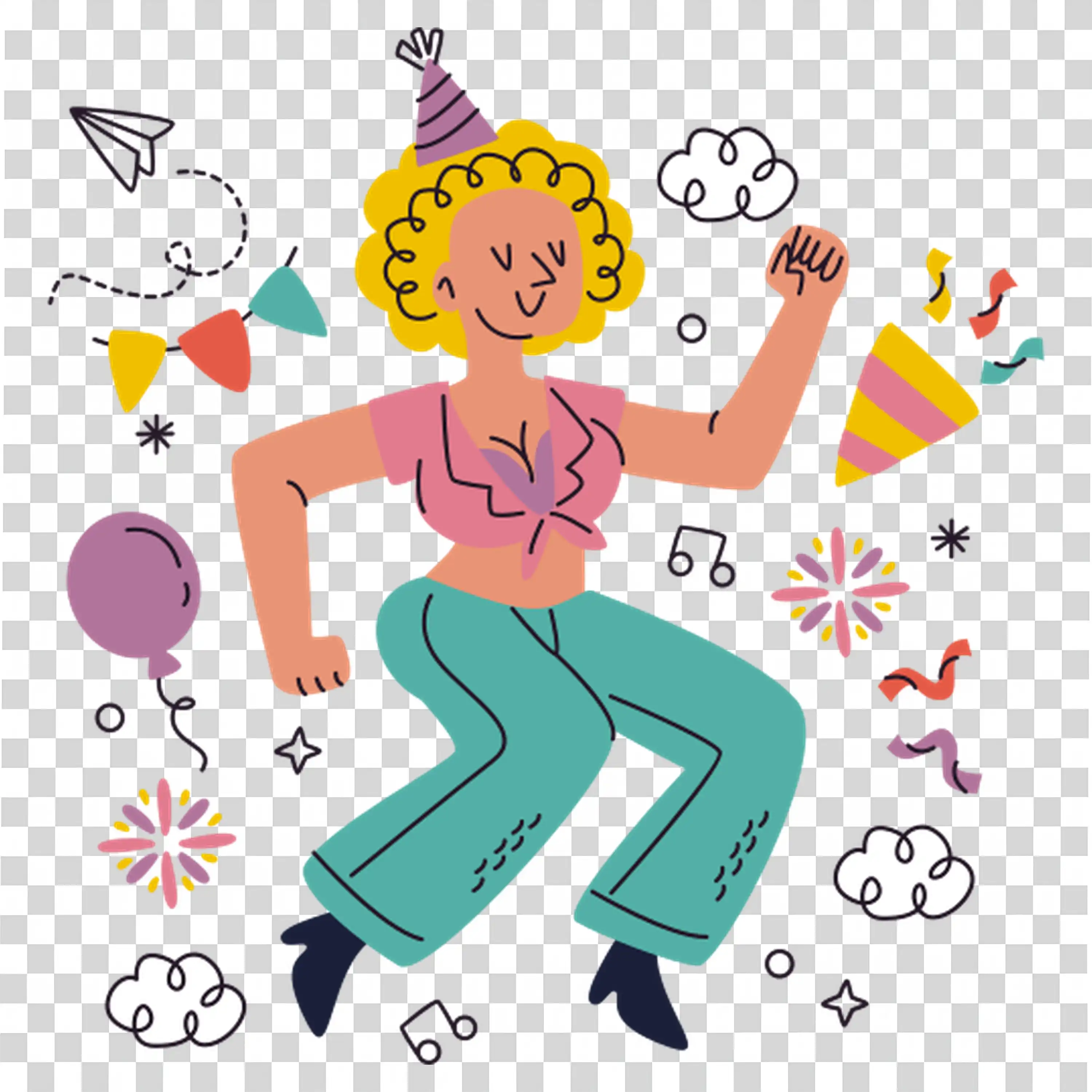 Young man relaxing in a chair surrounded by fun doodles