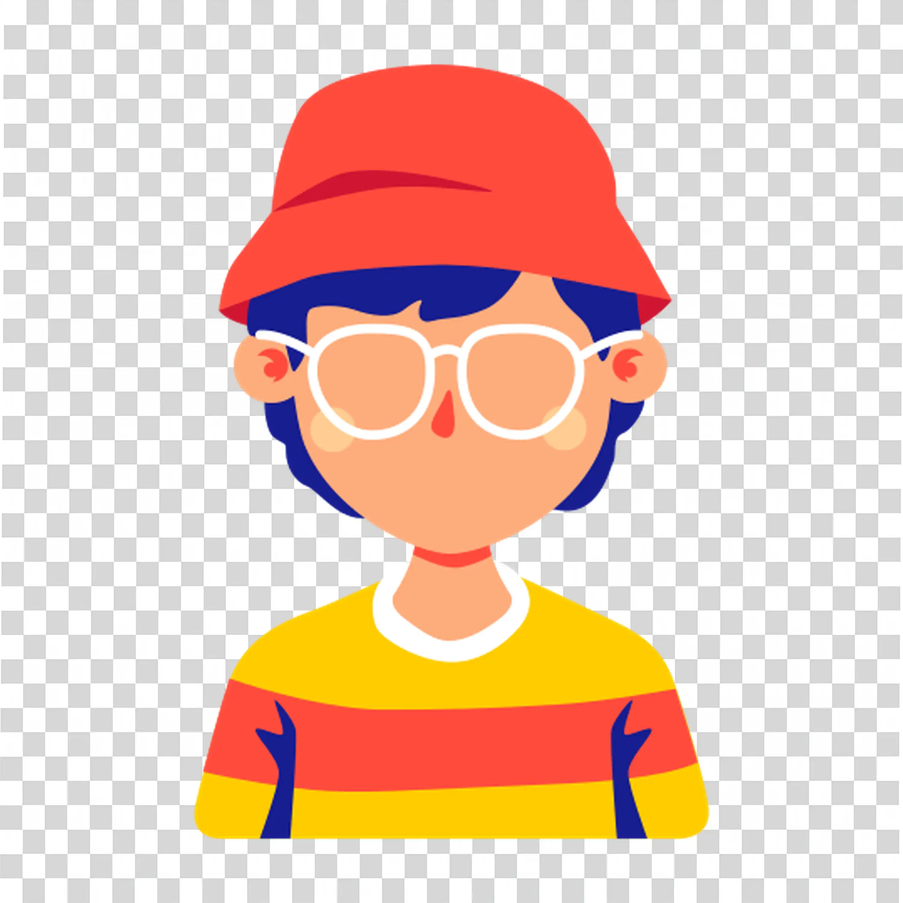 Young man wearing glasses and red cap smiling gently