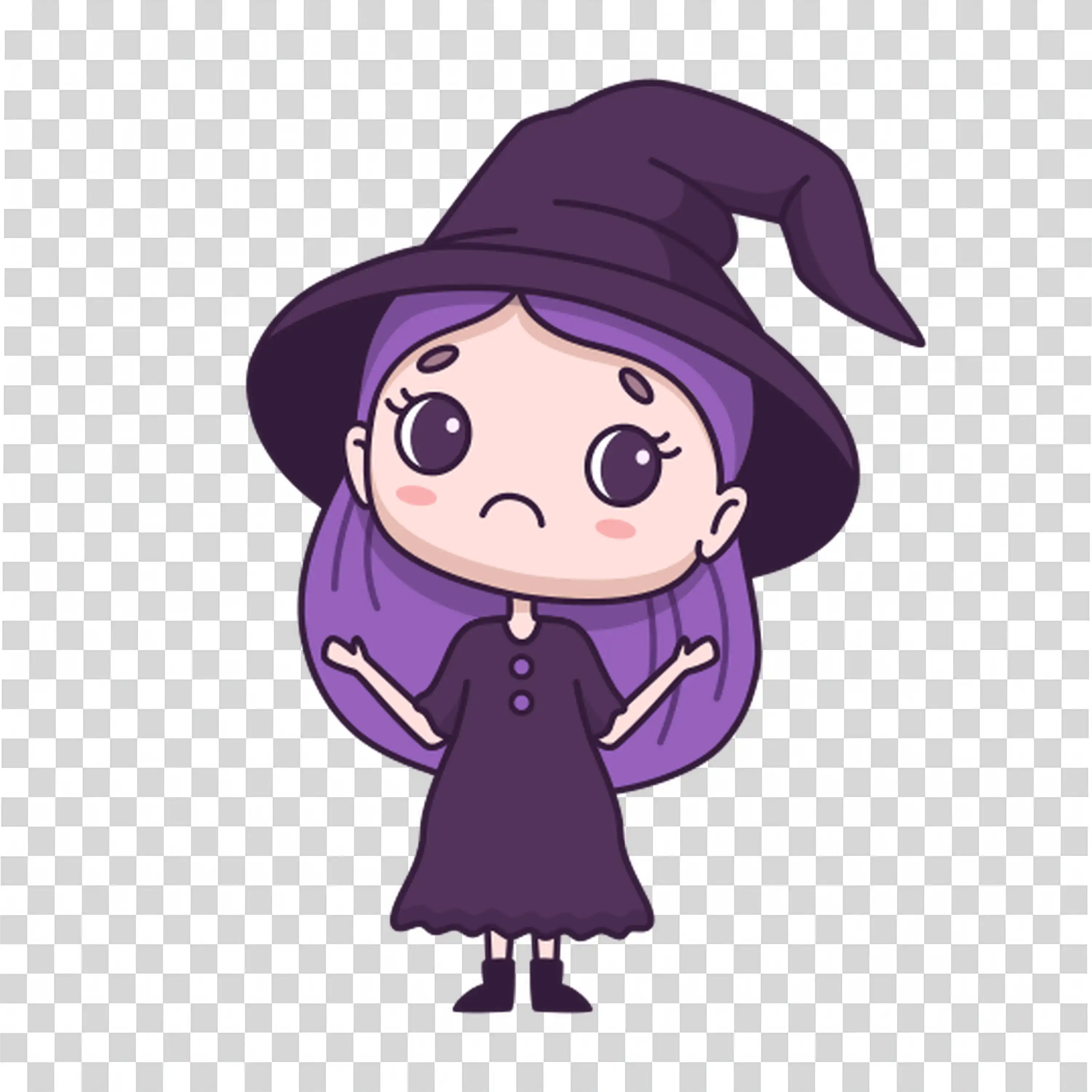 Young Witch Girl Standing Alone in Purple Outfit free PNG