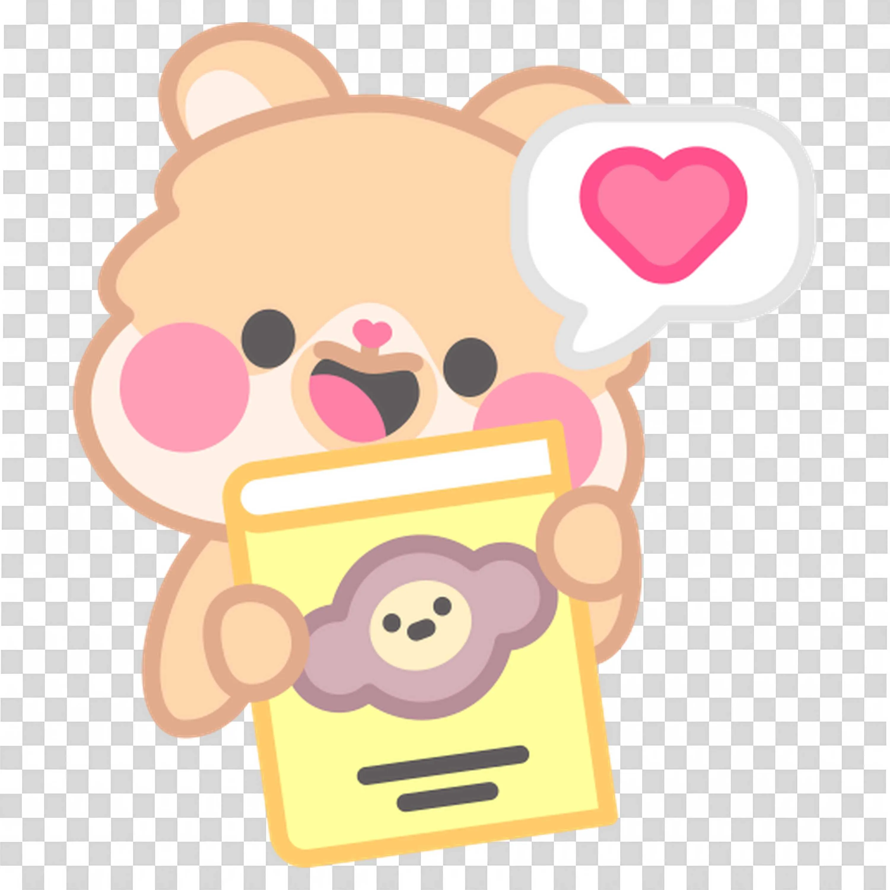 Adorable Bear Holding a Book with Heart Speech Bubble Png