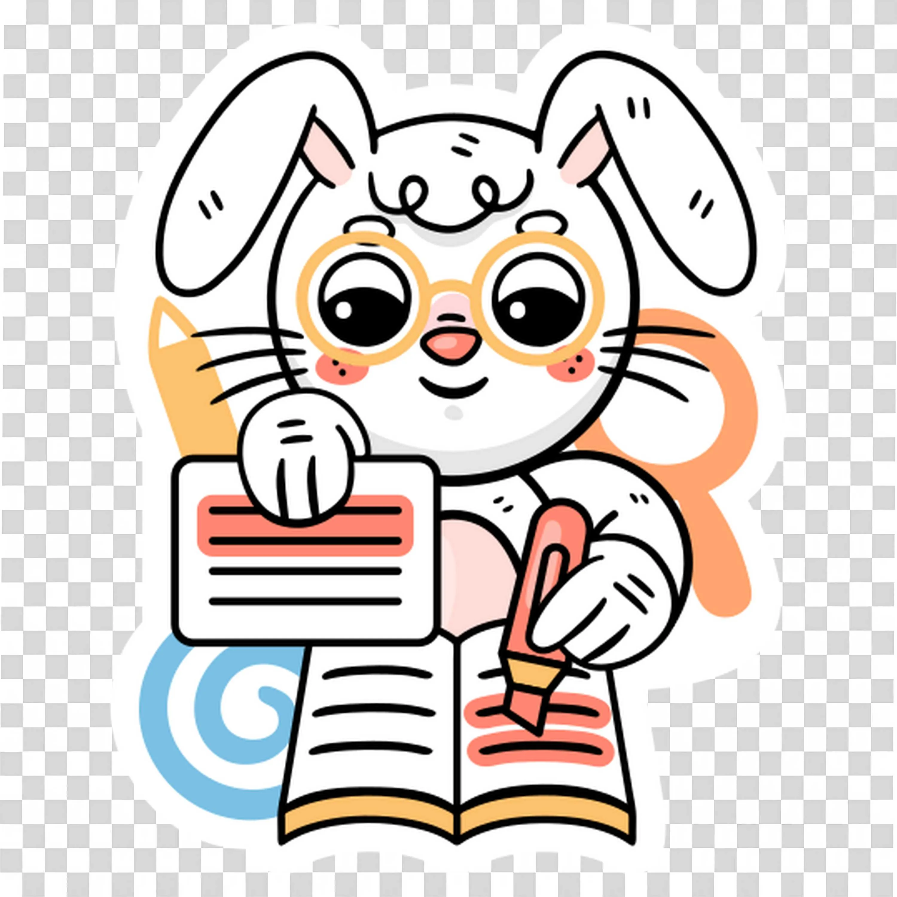 Adorable Bunny Highlighting Notes and Studying Hard Png