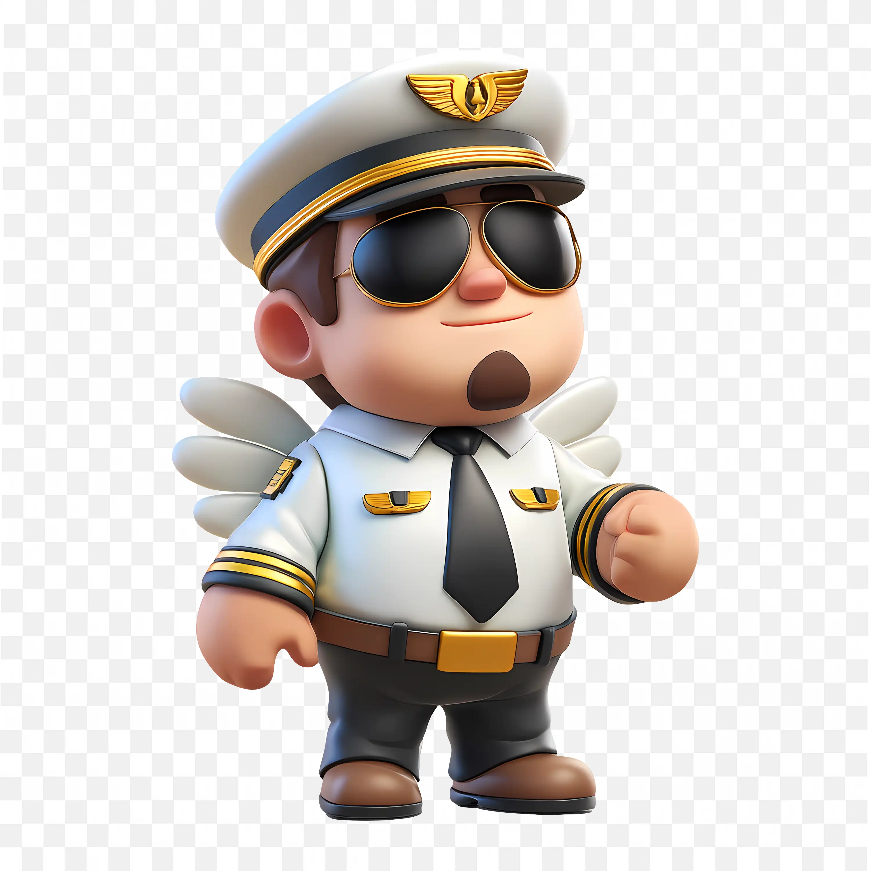Adorable Cartoon Man in Pilot Uniform with Wings PNG Free