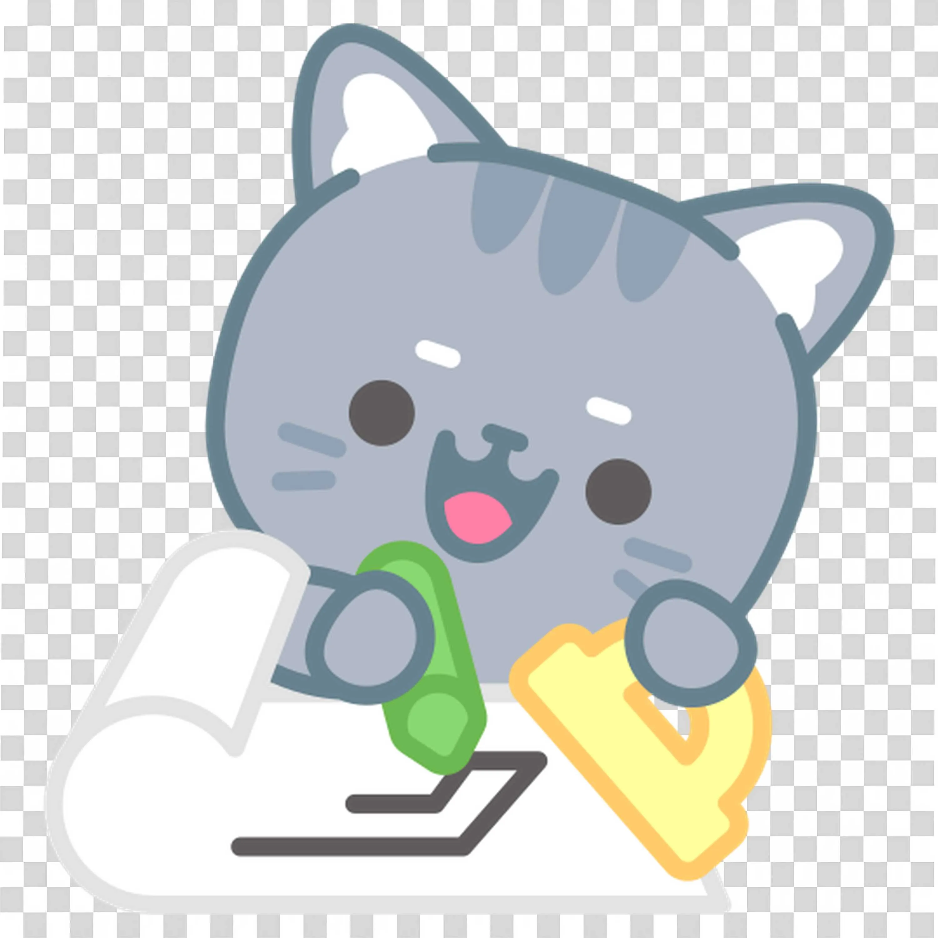 Adorable Cat Drawing on Paper with a Green Pencil Free Png